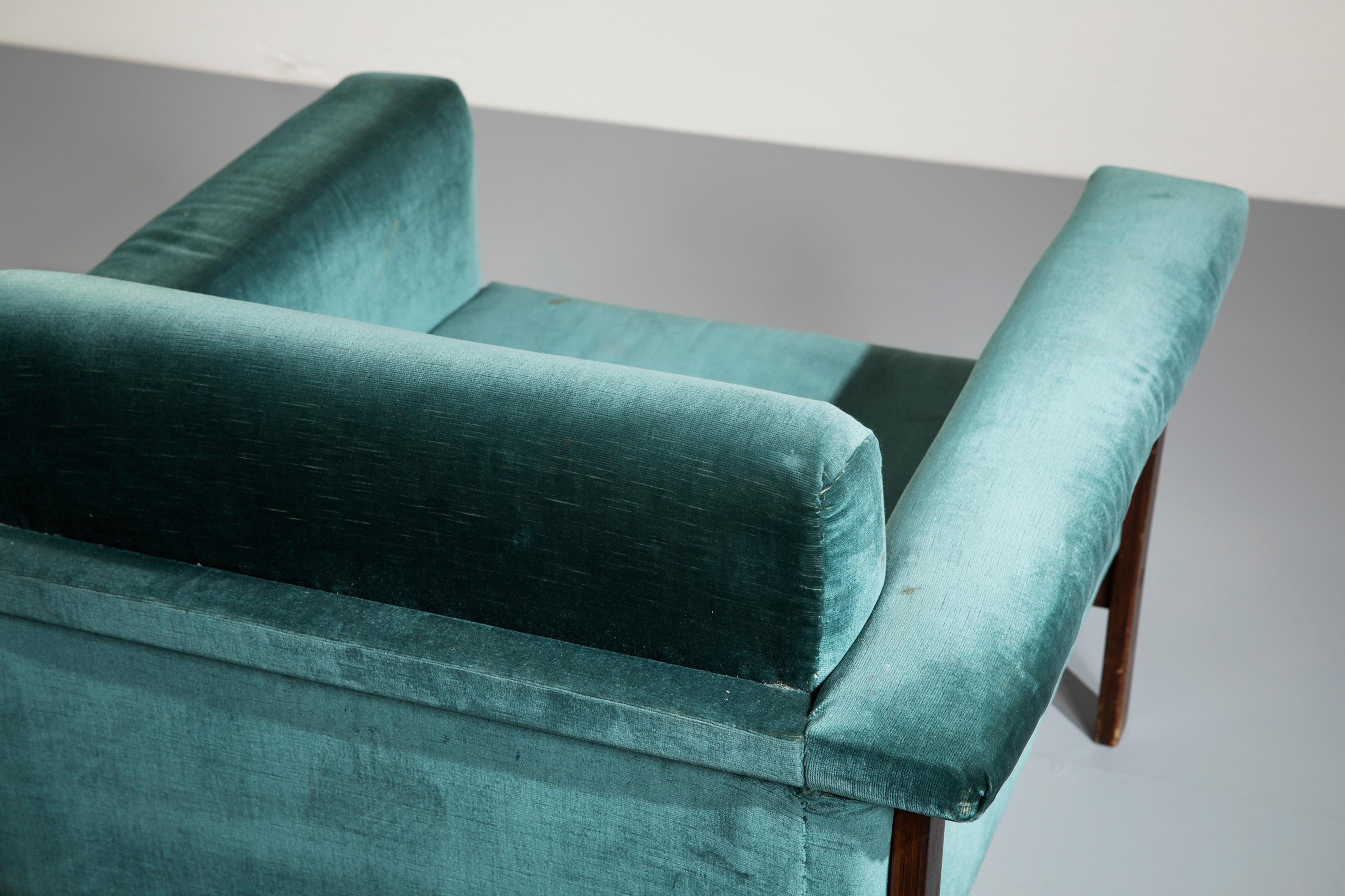 Ettore Sottsass Rosewood and Teal Fabric 'Canada' Armchair for Poltronova, 1958 For Sale 9
