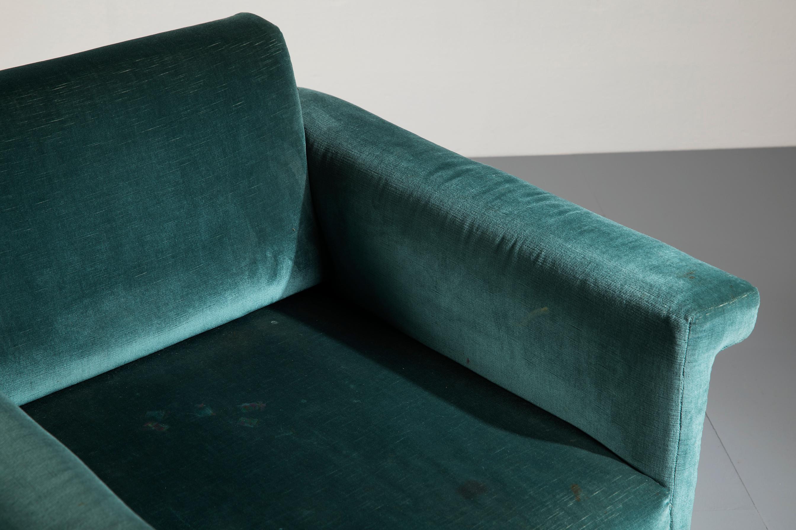 Mid-Century Modern Ettore Sottsass Rosewood and Teal Fabric 'Canada' Armchair for Poltronova, 1958 For Sale