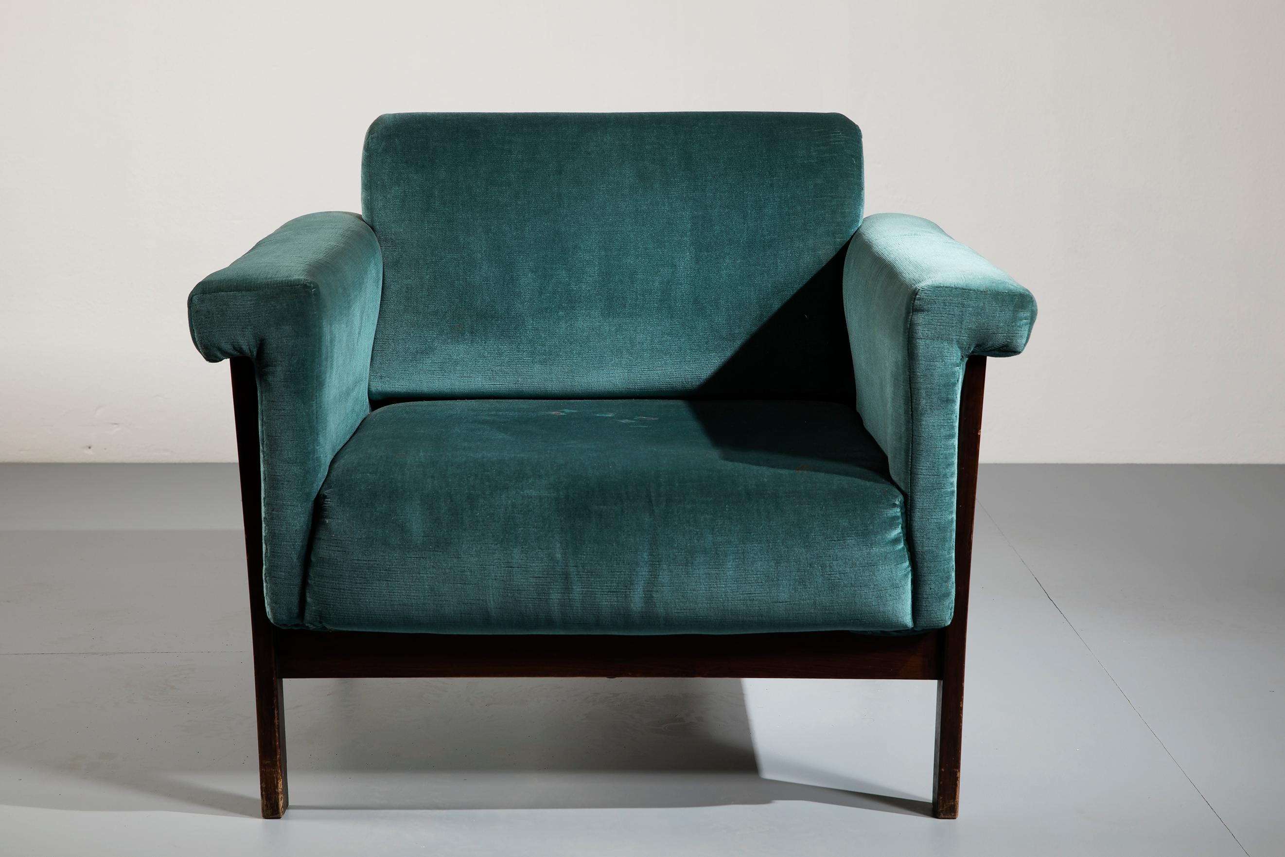 Ettore Sottsass Rosewood and Teal Fabric 'Canada' Armchair for Poltronova, 1958 In Good Condition For Sale In Firenze, IT