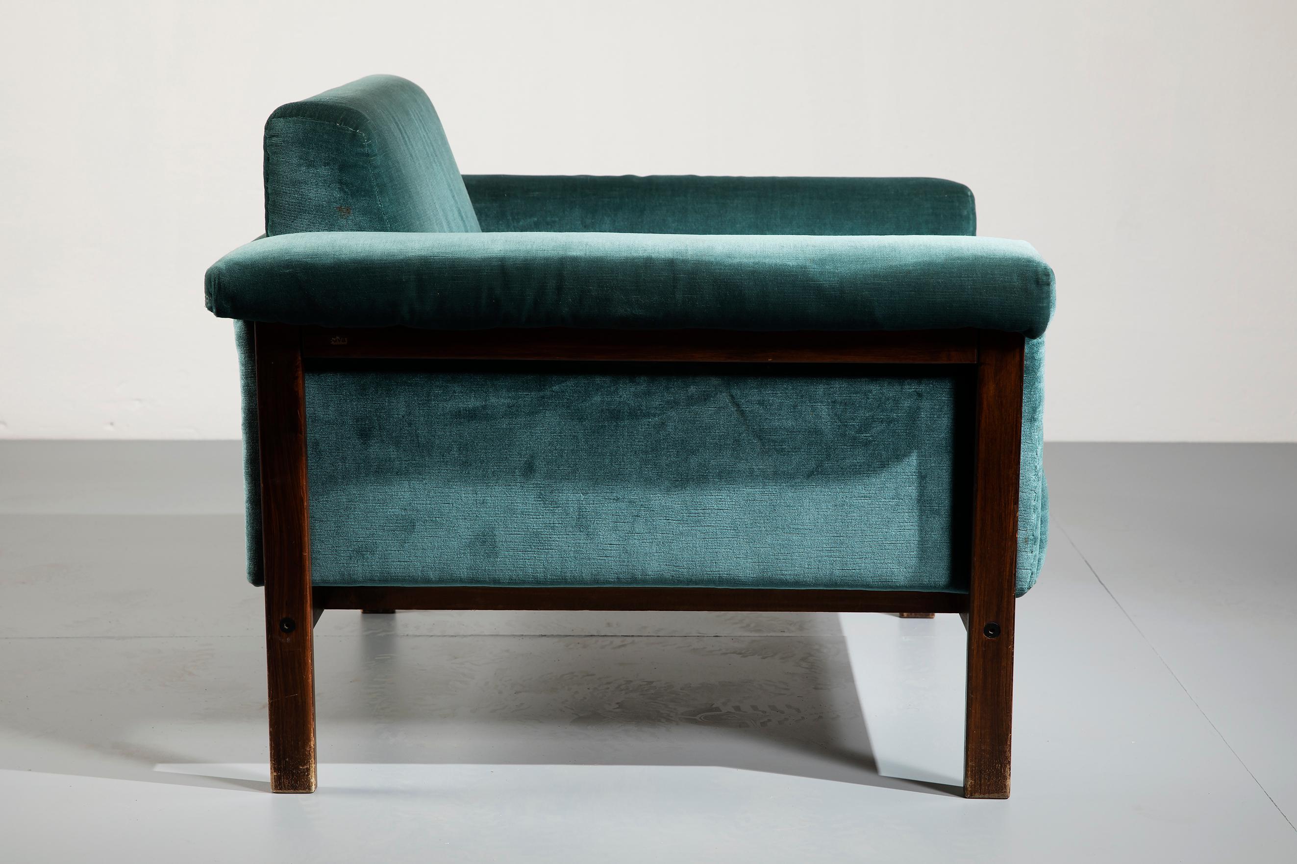 Ettore Sottsass Rosewood and Teal Fabric 'Canada' Armchair for Poltronova, 1958 For Sale 1