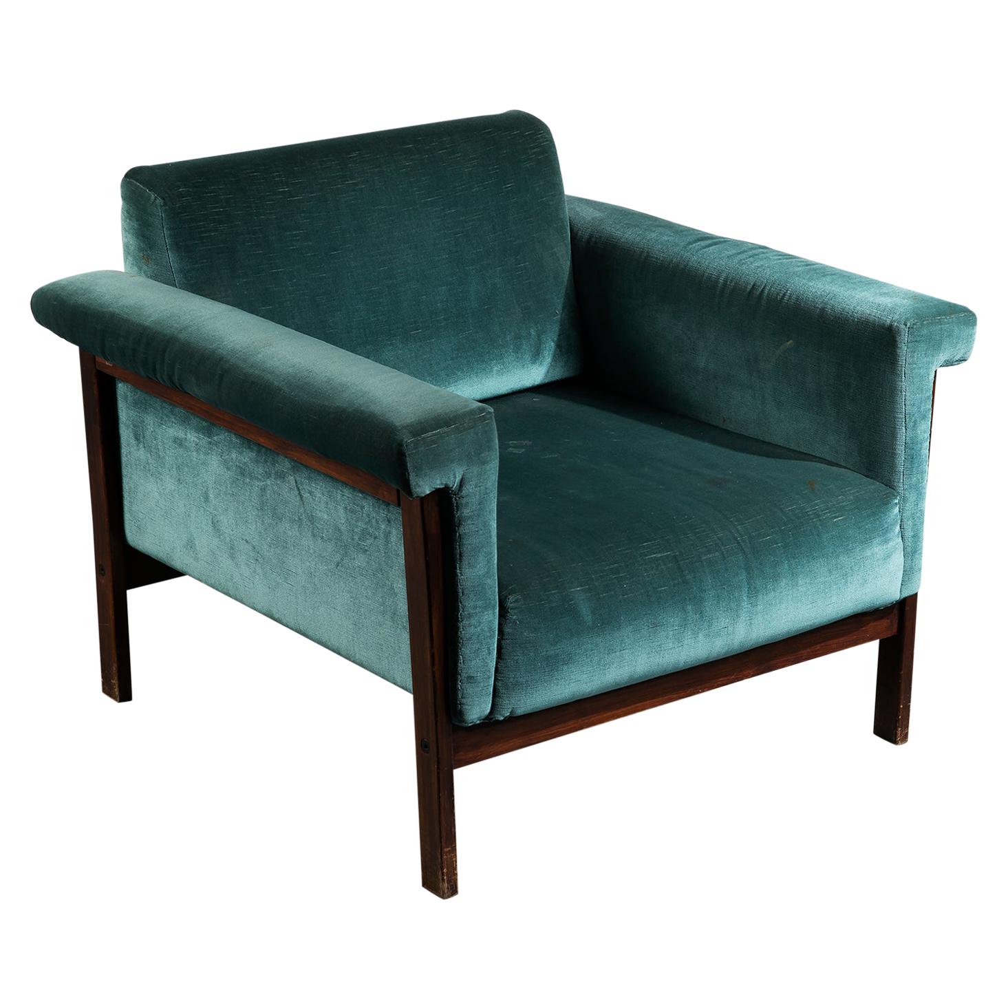 Ettore Sottsass Rosewood and Teal Fabric 'Canada' Armchair for Poltronova, 1958 For Sale