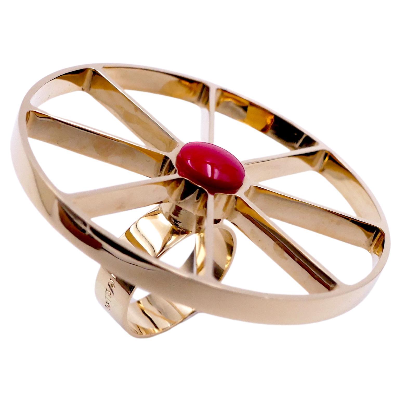 Ettore Sottsass "Ruota" 'Wheel' 18 Carat and Coral Ring, Limited Edition For Sale