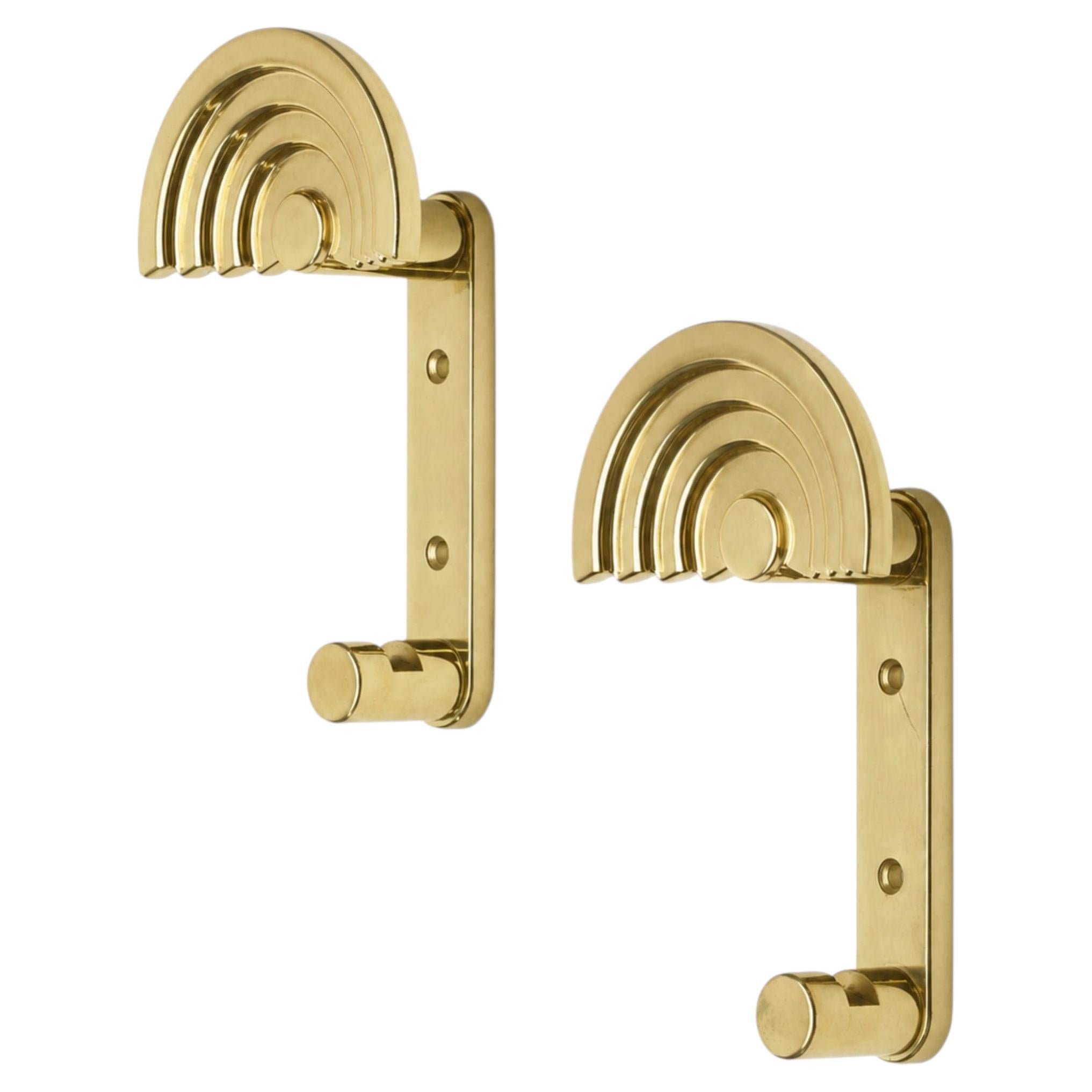 Ettore Sottsass SE 314 Postmodern Brass Wall Hooks Coat Hangers, Italy 1985