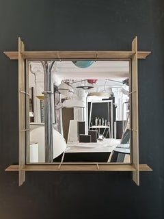 Ettore Sottsass Quadratischer Wandspiegel mit Messingdrahtrahmen, Italien