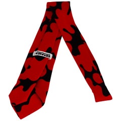 Ettore Sottsass Style 1980s Memphis Milano Black and Red Silk Neck Tie