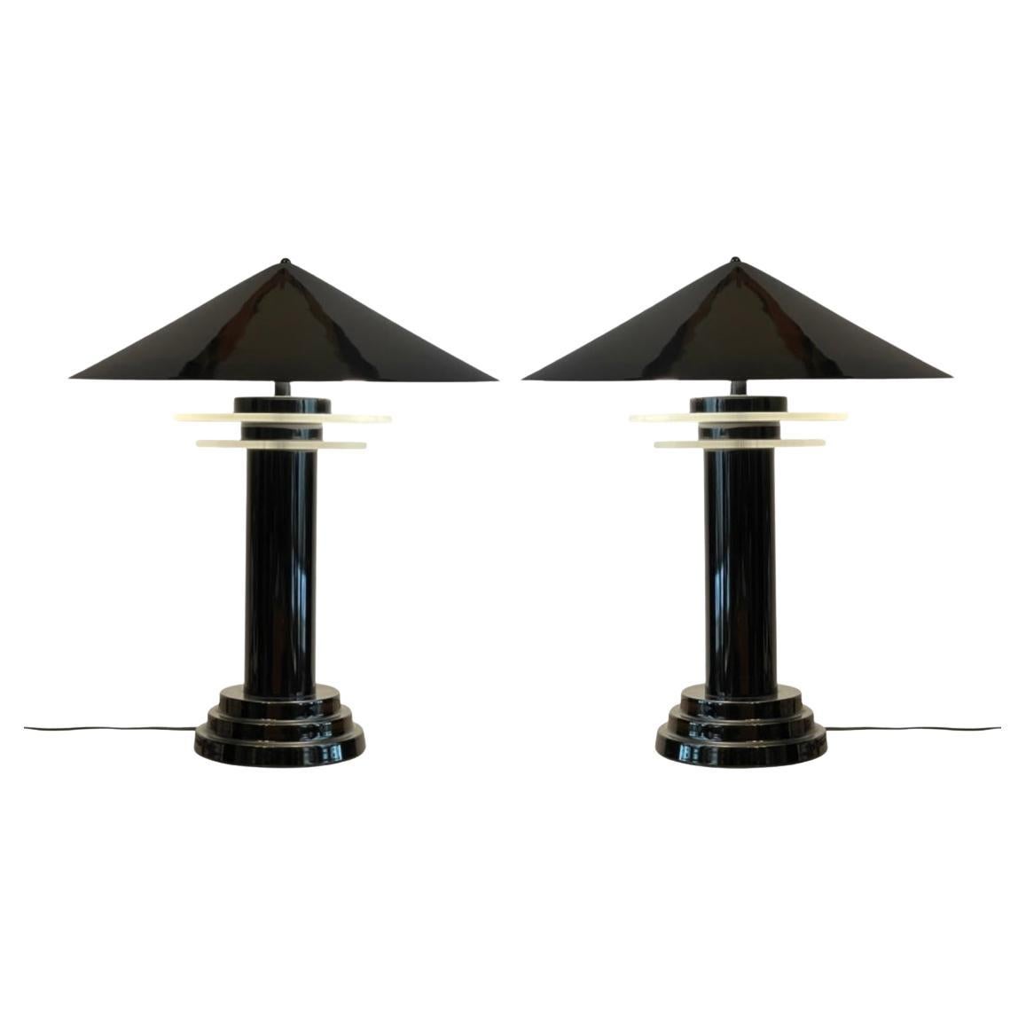 Ettore Sottsass Style Memphis Group Metal 
Acrylic Lamp Set For Sale