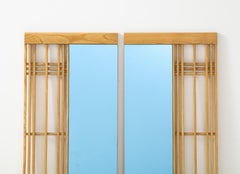 Ettore Sottsass Style Oak and Blue Glass Two-Piece Mirror