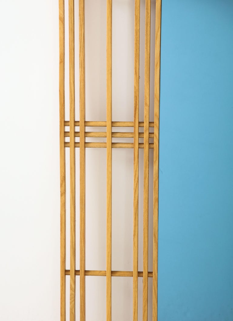 Ettore Sottsass Style Oak and Blue Glass Two-Piece Mirror In Good Condition For Sale In New York City, NY