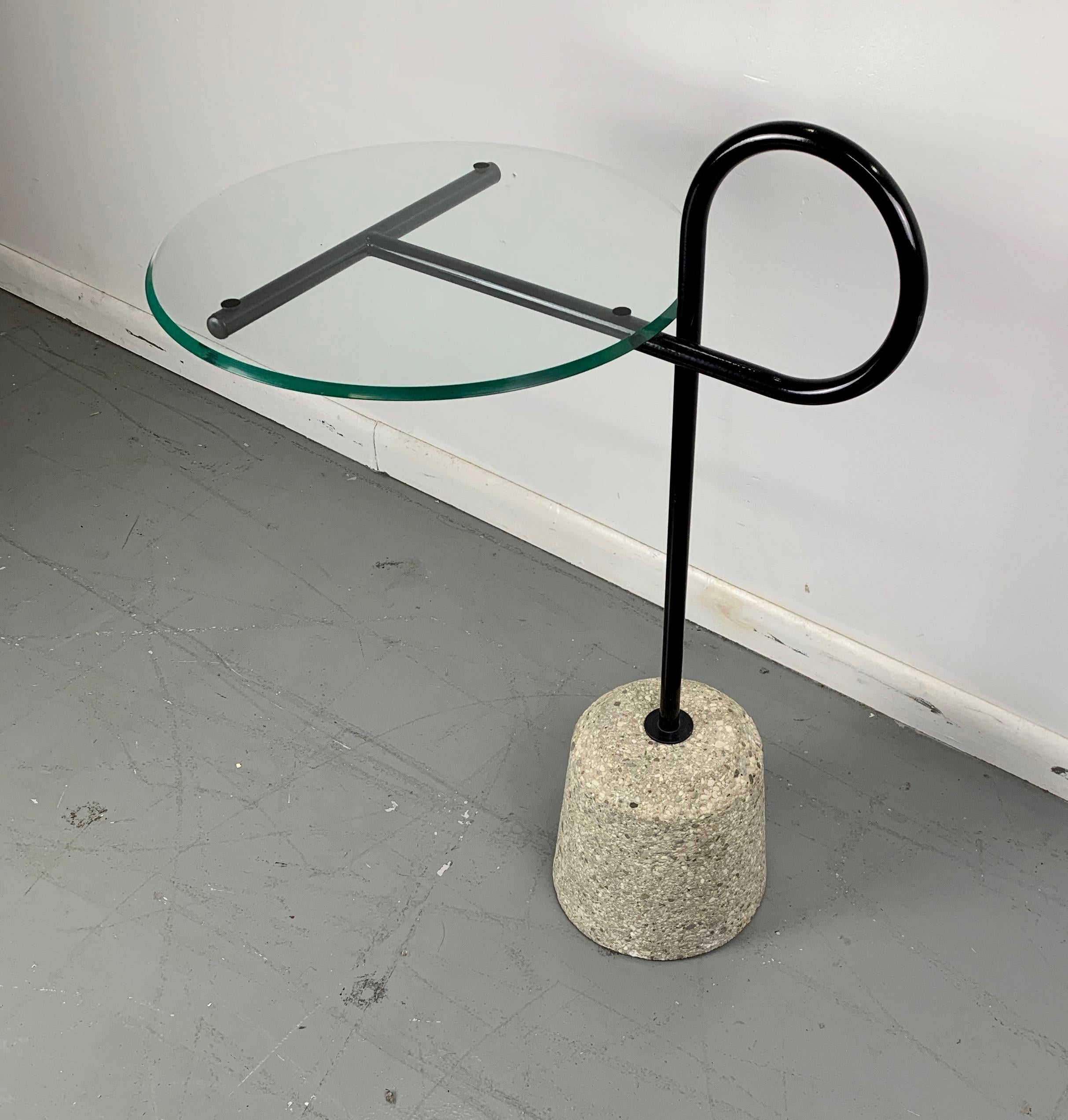 European Italian Mid-Century Post-Modern Sottsass Style Side Table of Concrete and Steel For Sale