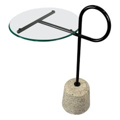 Italian Mid-Century Post-Modern Sottsass Style Side Table of Concrete and Steel