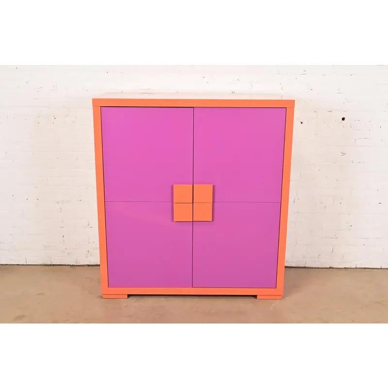 Post-Modern Ettore Sottsass Style Postmodern Magenta and Orange Lacquered Cabinet For Sale
