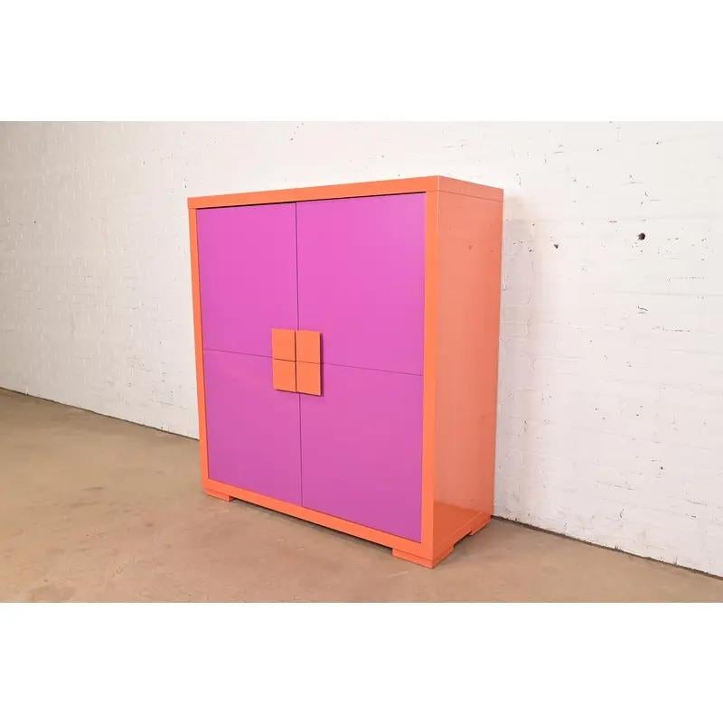 American Ettore Sottsass Style Postmodern Magenta and Orange Lacquered Cabinet For Sale