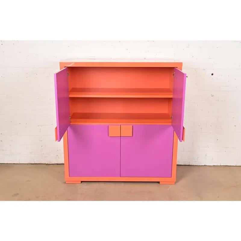 Late 20th Century Ettore Sottsass Style Postmodern Magenta and Orange Lacquered Cabinet For Sale