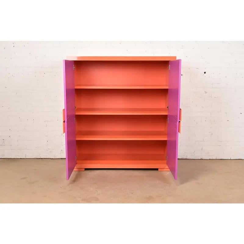 Wood Ettore Sottsass Style Postmodern Magenta and Orange Lacquered Cabinet For Sale