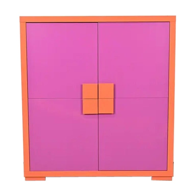 Ettore Sottsass Style Postmodern Magenta and Orange Lacquered Cabinet For Sale
