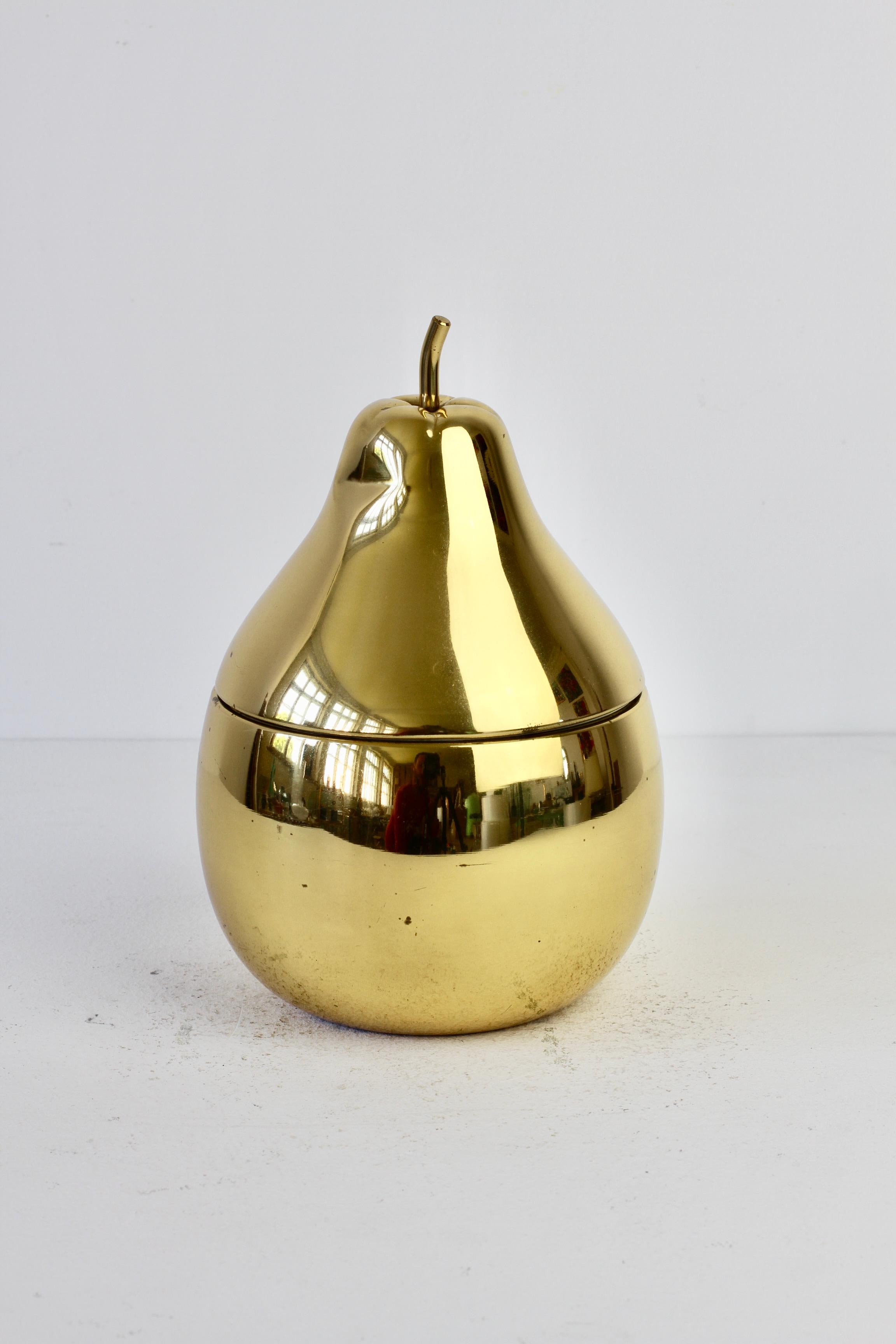 Mid-Century Modern Ettore Sottsass Style Vintage Pear Shaped Brass Ice Cube Bucket or Holder, 1970s For Sale