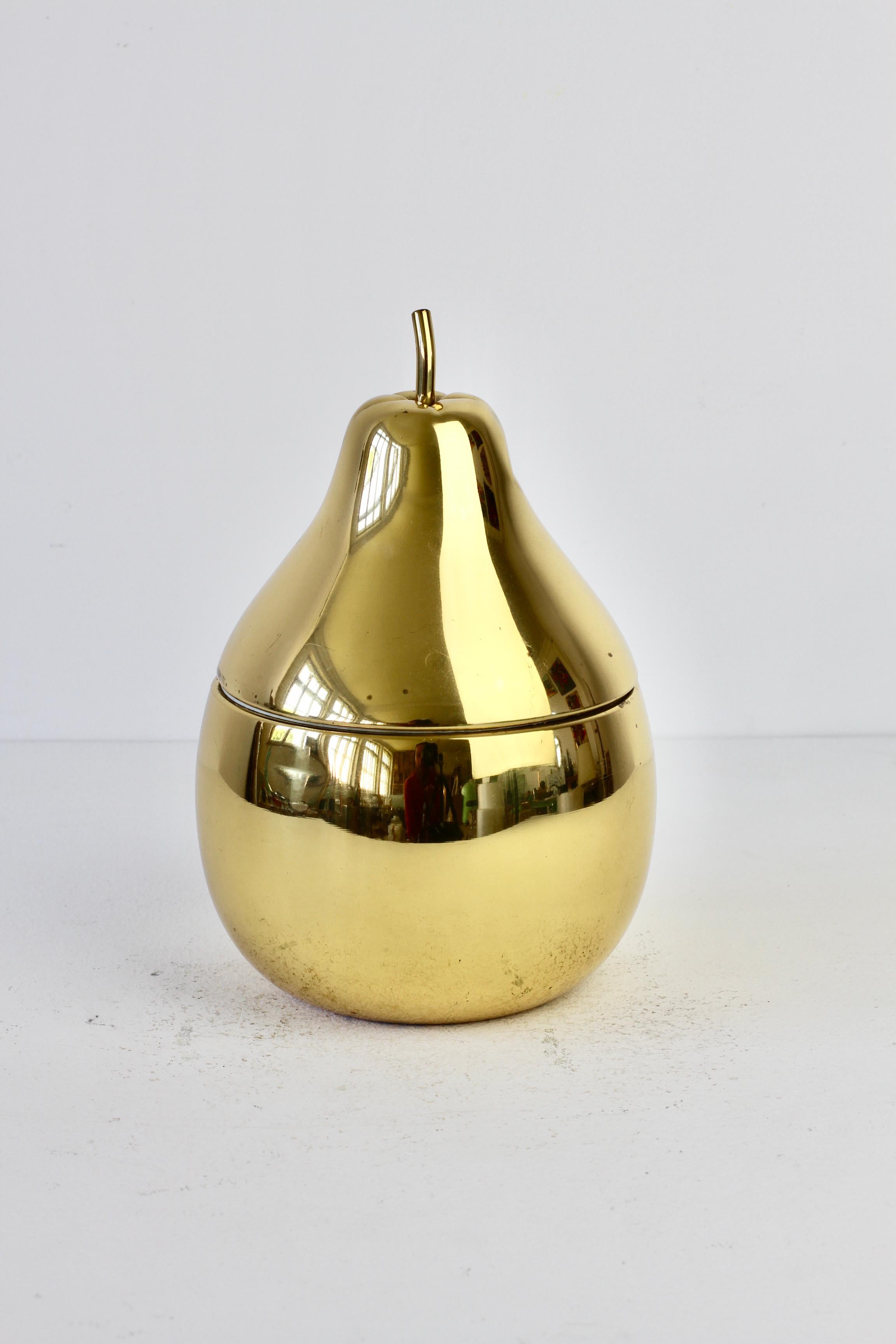 Polished Ettore Sottsass Style Vintage Pear Shaped Brass Ice Cube Bucket or Holder, 1970s For Sale