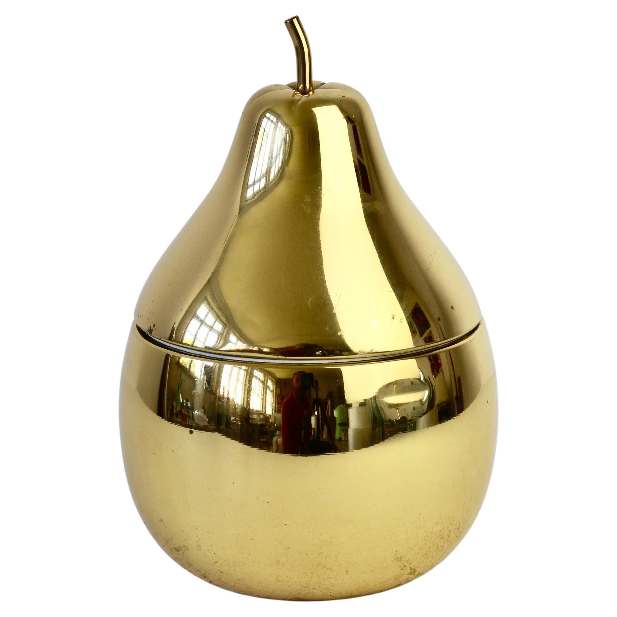 Ettore Sottsass Style Vintage Pear Shaped Brass Ice Cube Bucket or Holder, 1970s For Sale