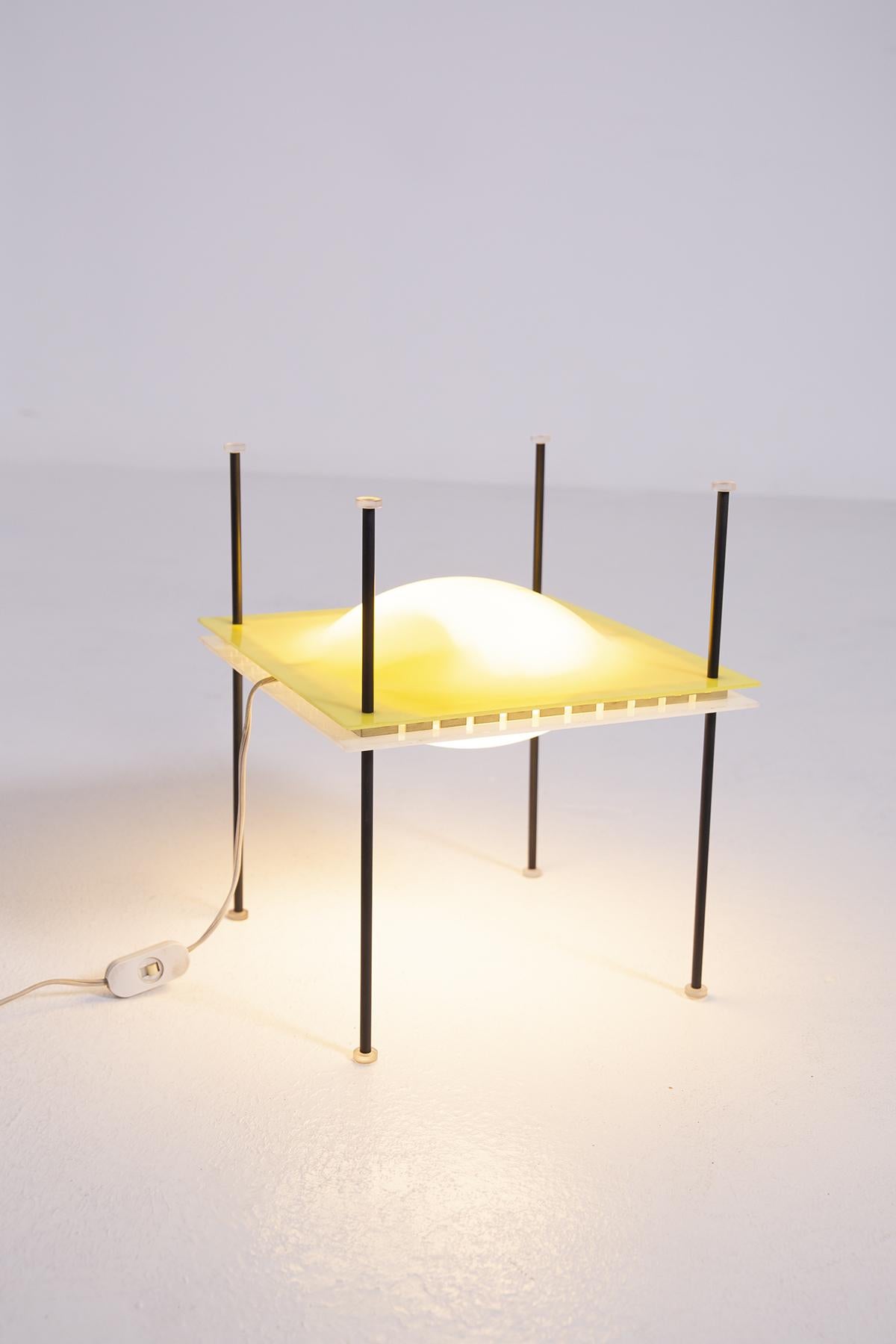 Ettore Sottsass Table Lamp Ufo for Arredoluce in Yellow and White Plexiglass 4