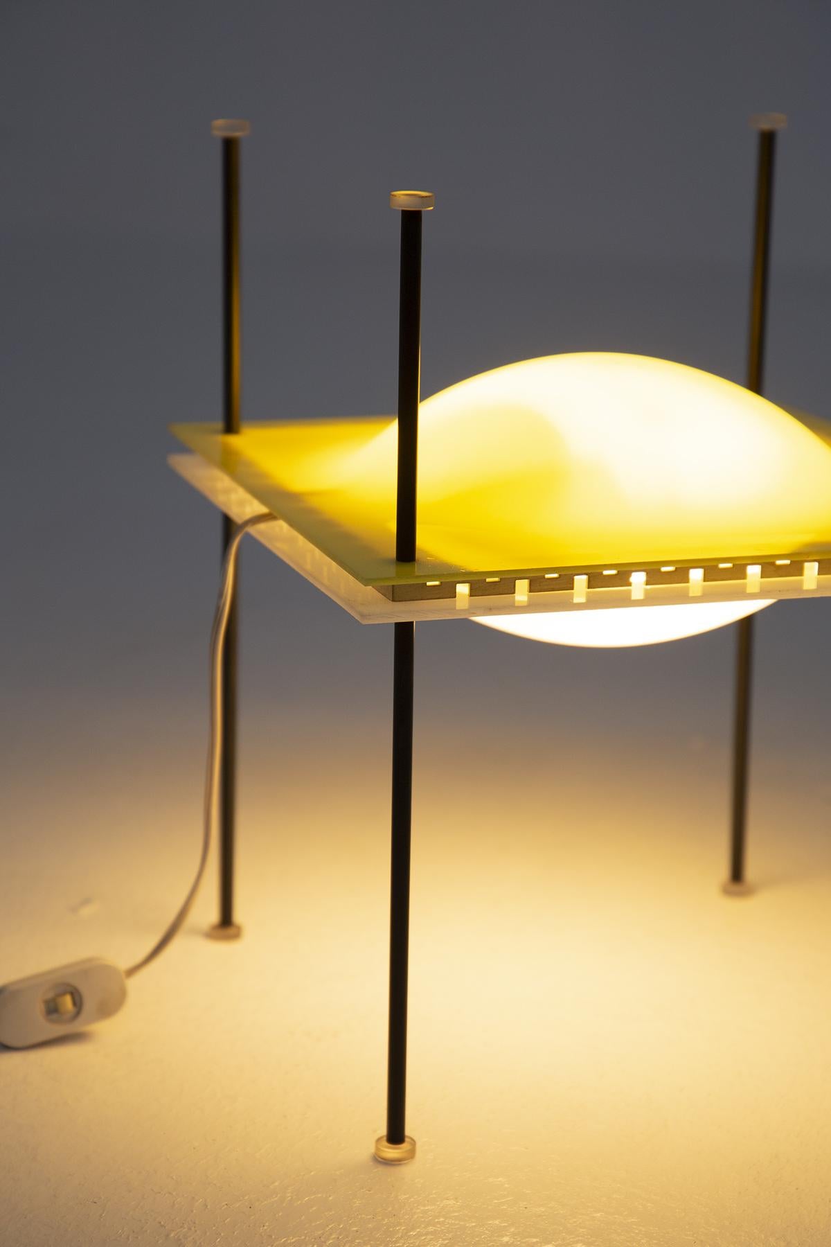 Ettore Sottsass Table Lamp Ufo for Arredoluce in Yellow and White Plexiglass 5