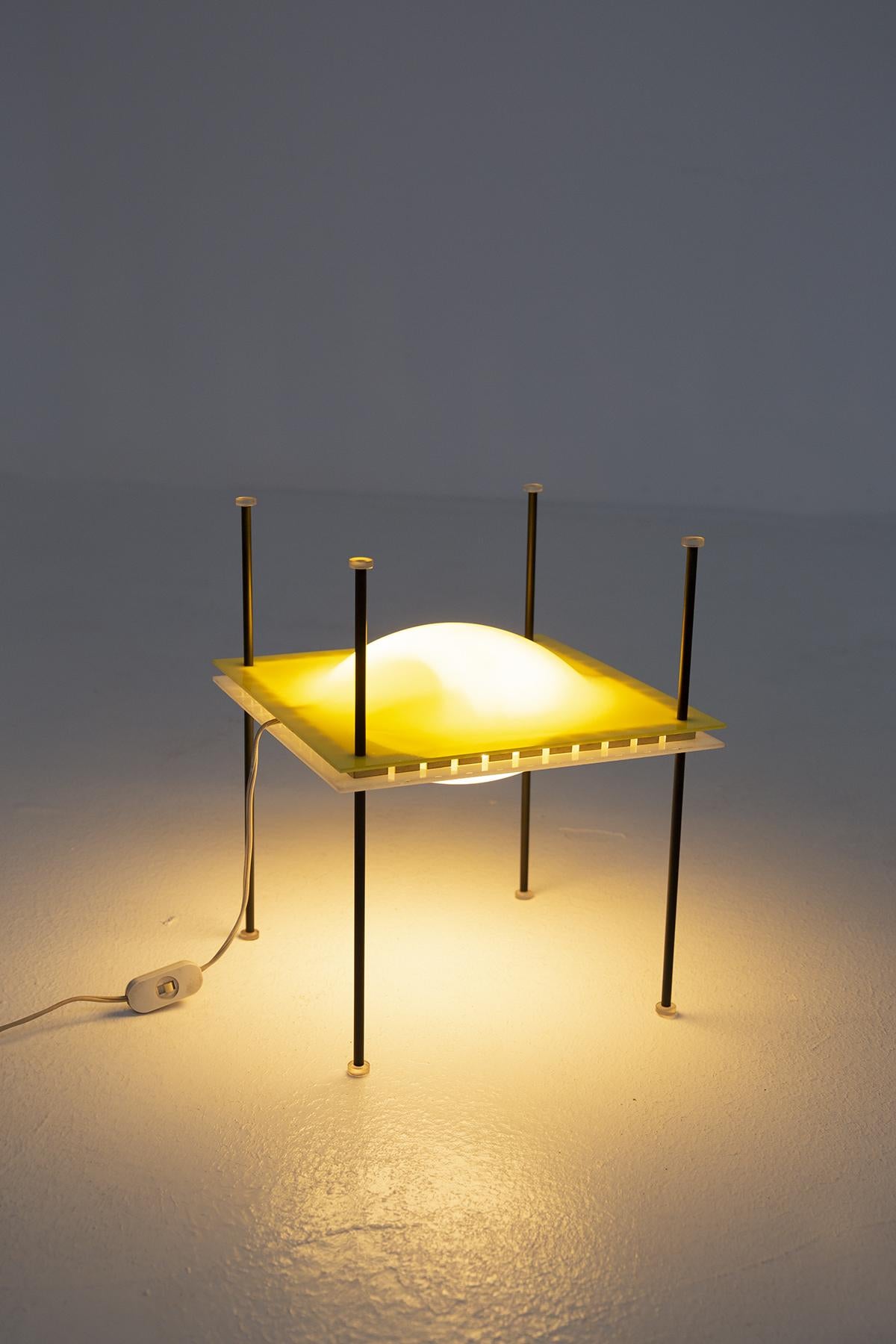 Ettore Sottsass Table Lamp Ufo for Arredoluce in Yellow and White Plexiglass 7
