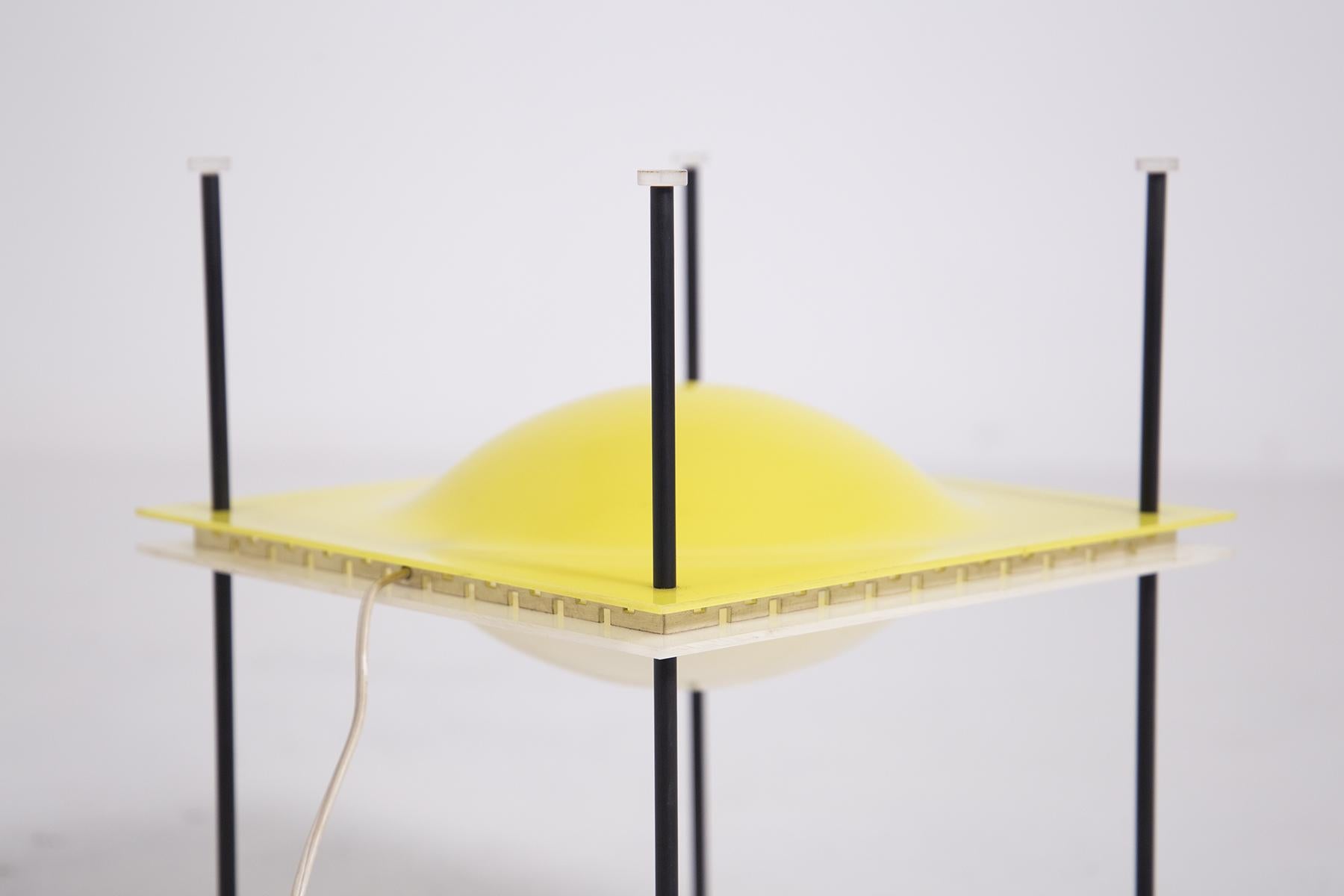 Italian Ettore Sottsass Table Lamp Ufo for Arredoluce in Yellow and White Plexiglass