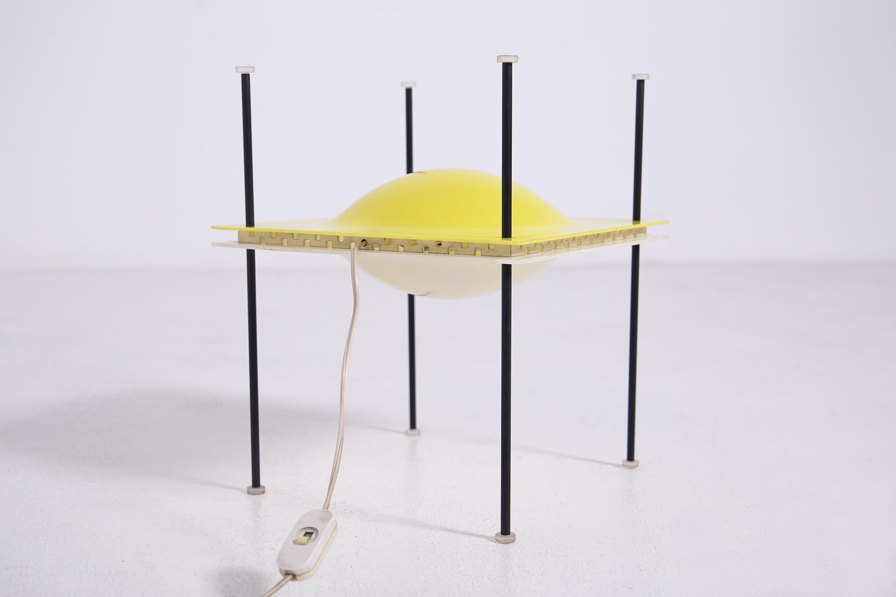 Mid-20th Century Ettore Sottsass Table Lamp Ufo for Arredoluce in Yellow and White Plexiglass