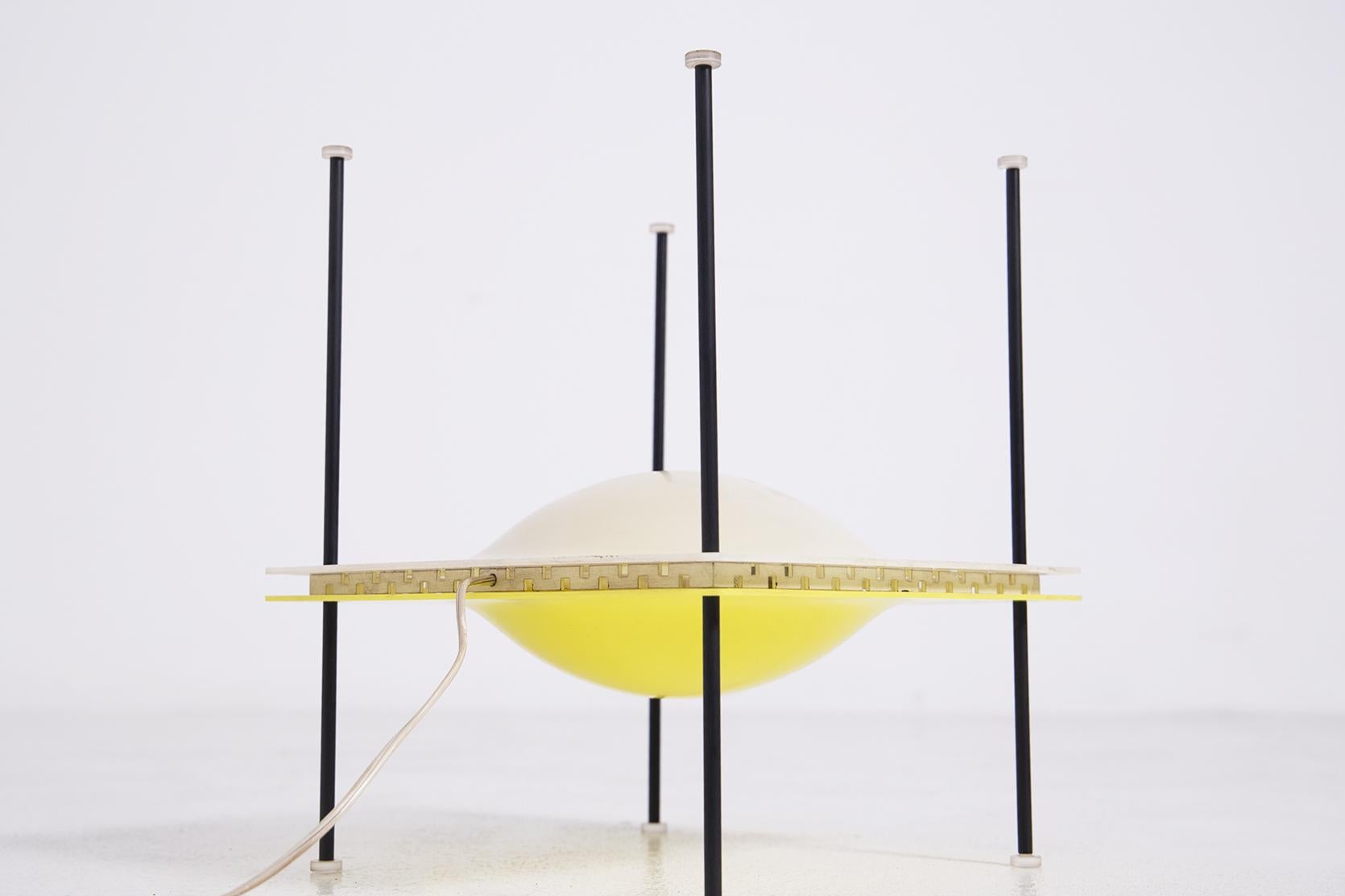 Ettore Sottsass Table Lamp Ufo for Arredoluce in Yellow and White Plexiglass 1