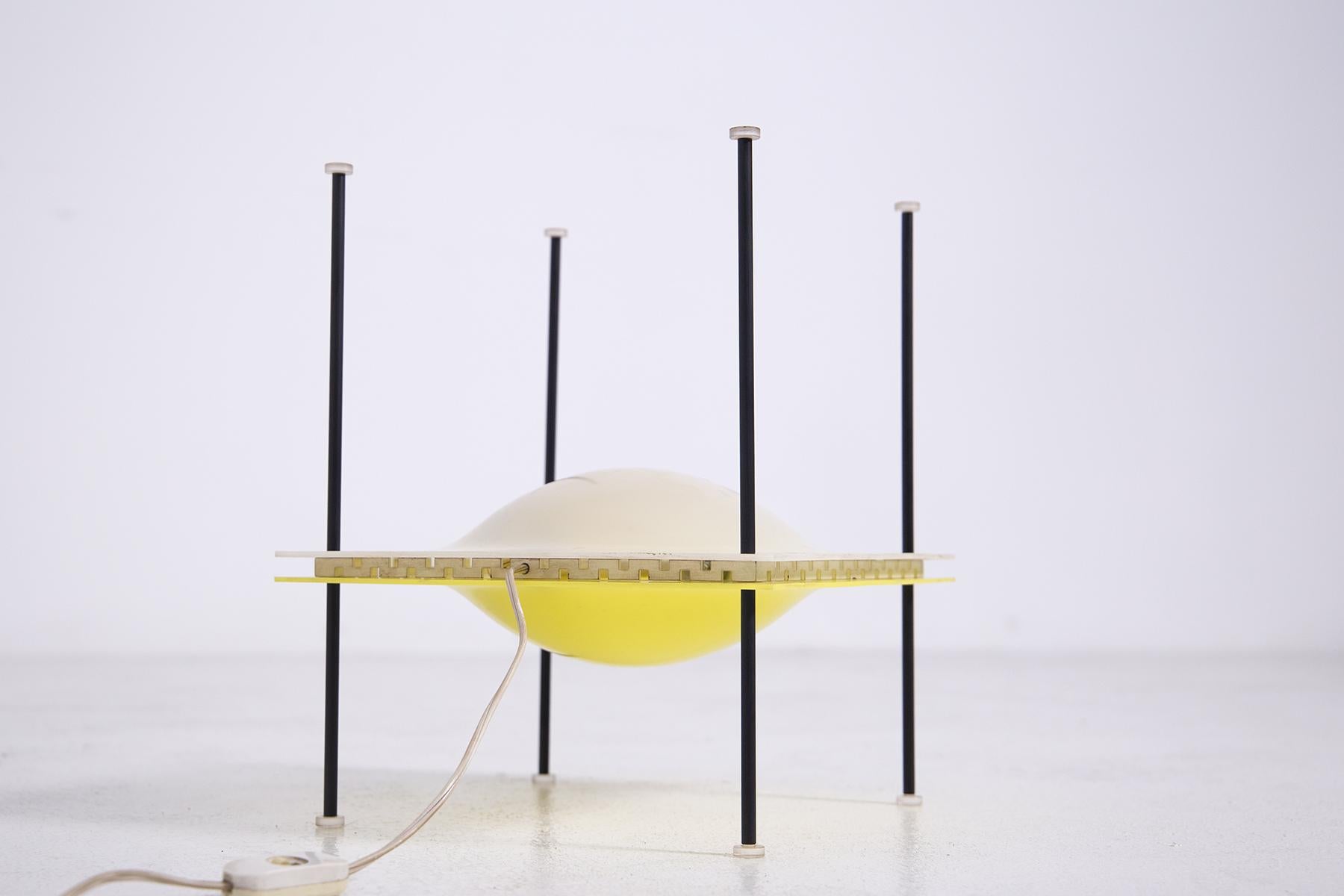 Ettore Sottsass Table Lamp Ufo for Arredoluce in Yellow and White Plexiglass 2