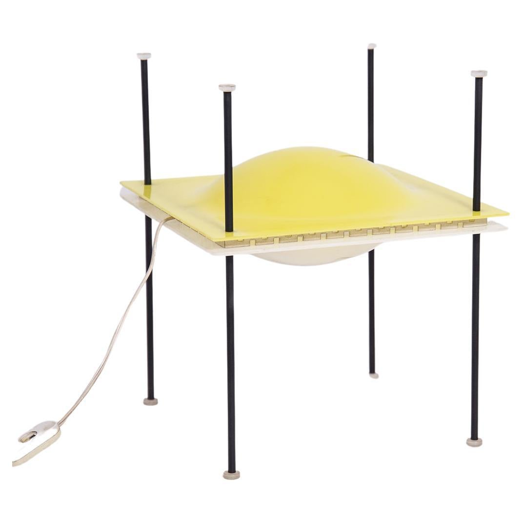 Ettore Sottsass Table Lamp Ufo for Arredoluce in Yellow and White Plexiglass