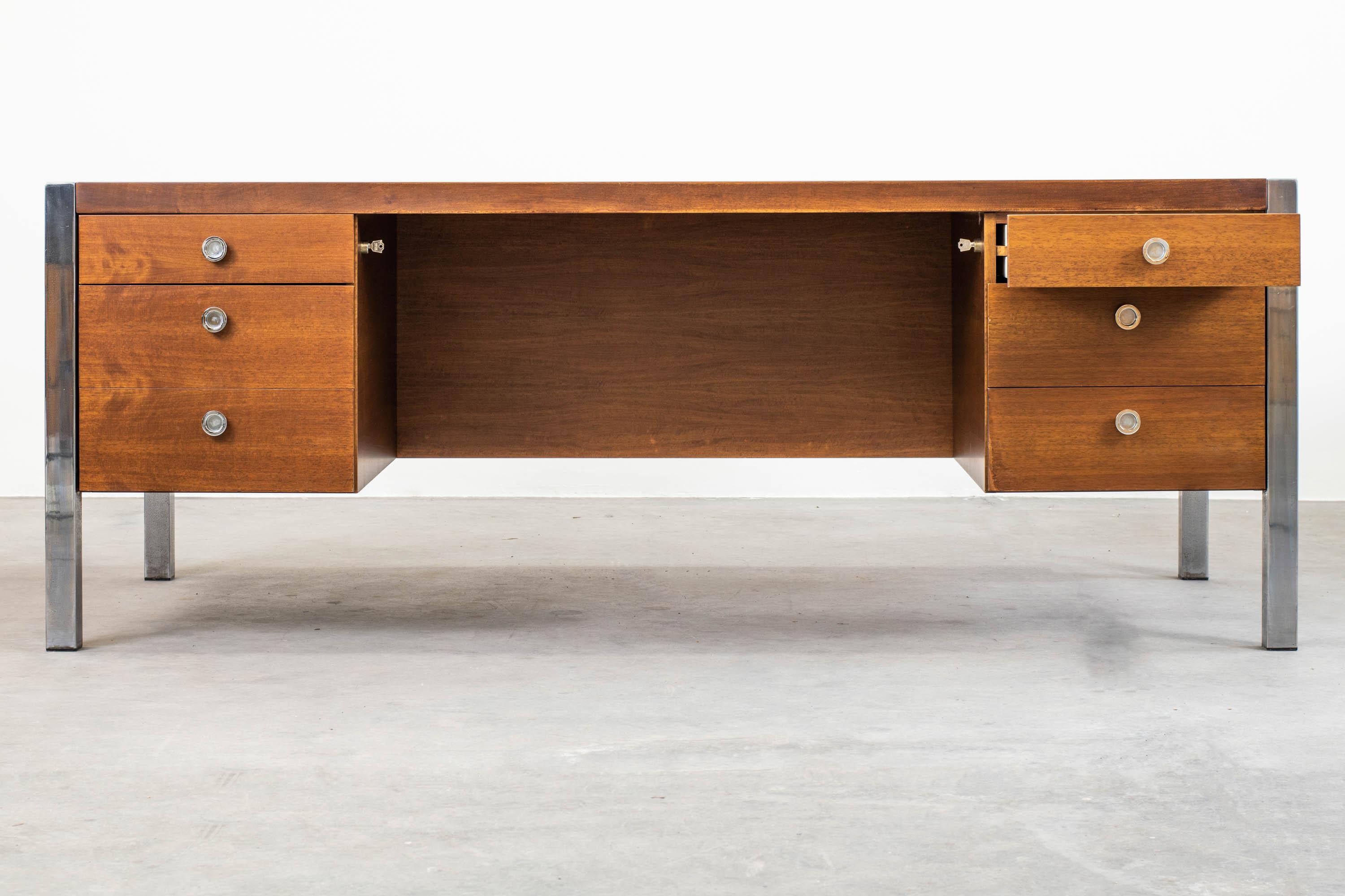 Italian Ettore Sottsass Tecknika Wooden Desk with Drawers for Poltronova 1970s Italy