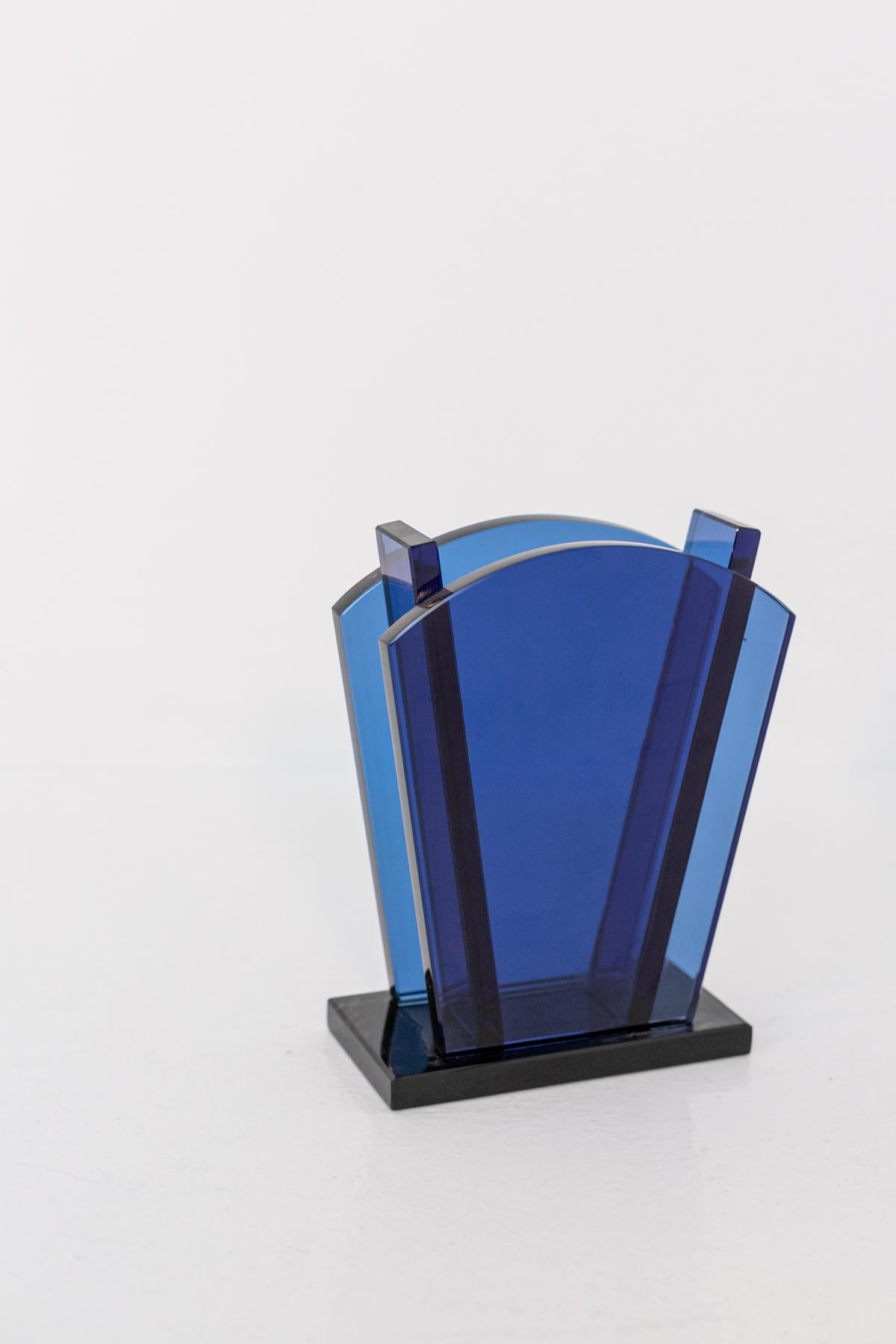 Post-Modern Ettore Sottsass Vase for Fontana Arte Vase in Blue Glass