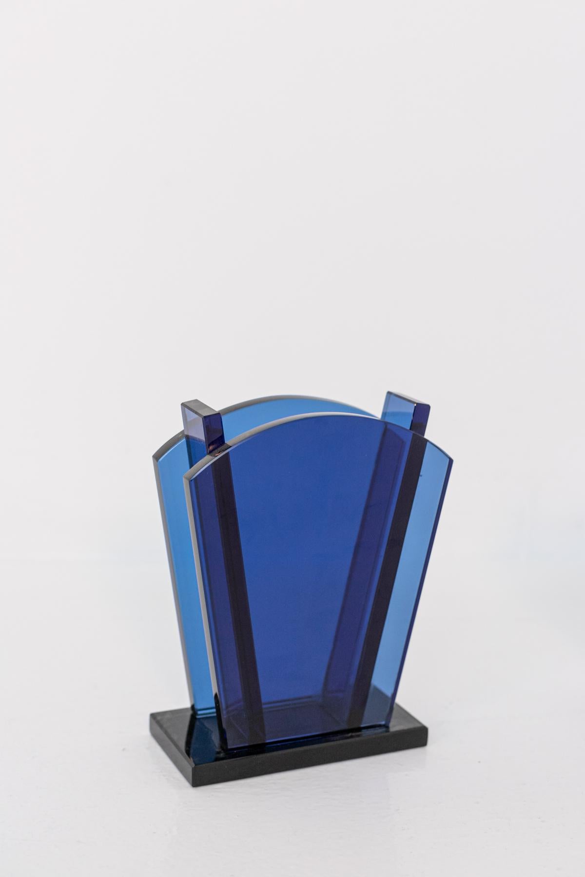 Italian Ettore Sottsass Vase for Fontana Arte in Blue Glass
