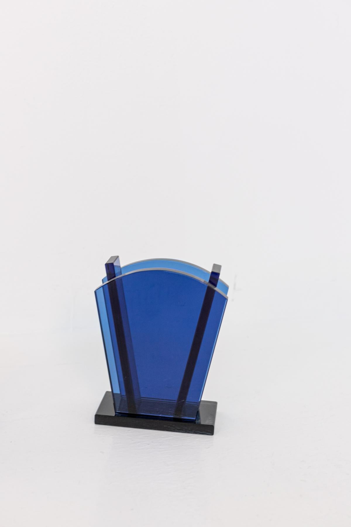 Ettore Sottsass Vase for Fontana Arte in Blue Glass In Good Condition In Milano, IT