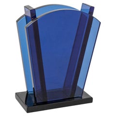 Vase Ettore Sottsass pour Fontana Arte en verre bleu