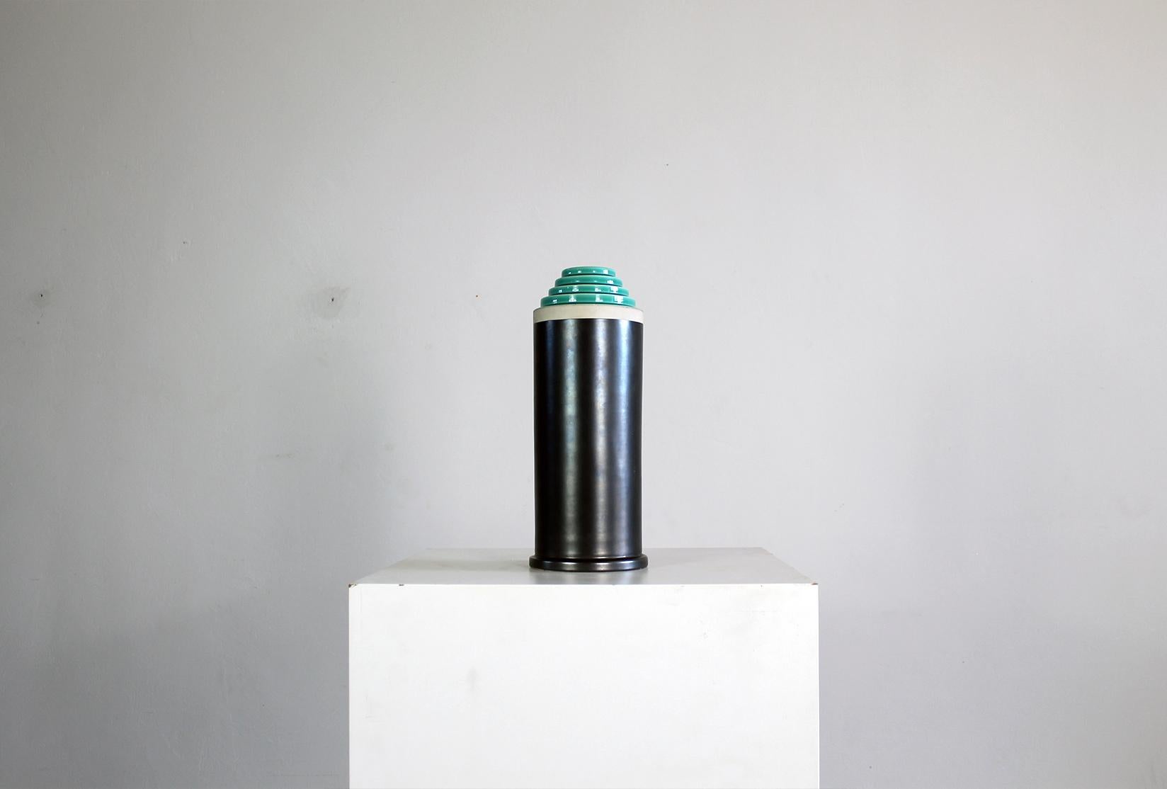 Post-Modern Ettore Sottsass Vase from Stepped Series in Enameled Ceramic by Bitossi 1990s For Sale