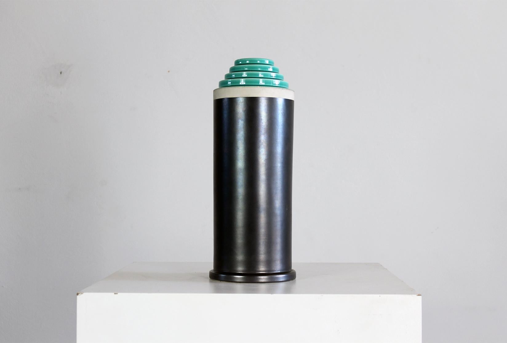 Italian Ettore Sottsass Vase from Stepped Series in Enameled Ceramic by Bitossi 1990s For Sale