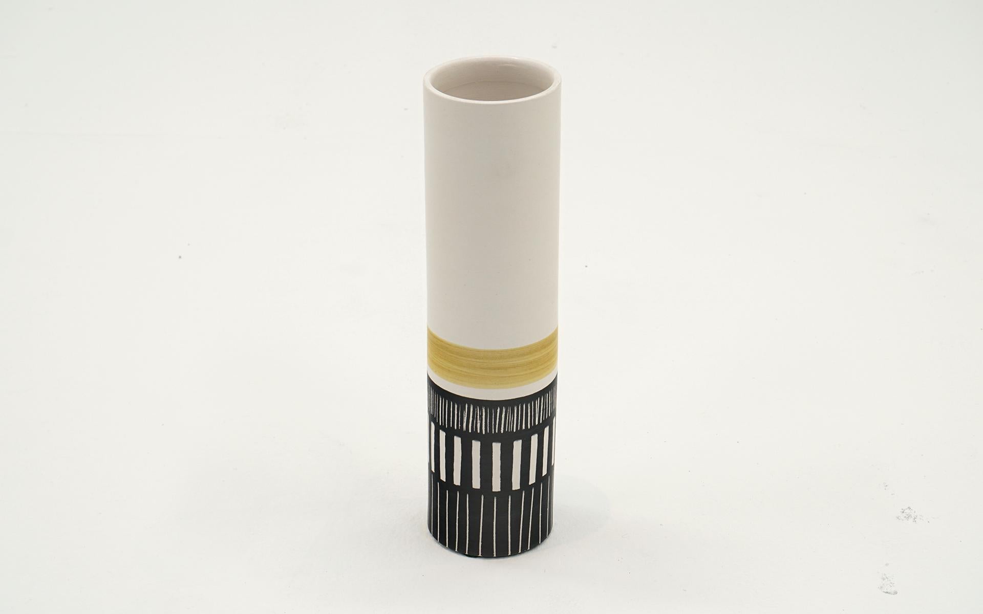 Very Rare Ettore Sottsass Vase from the Rocchetti series, Bitossi, Italy, 1957.  Glazed Earthenware.  Excellent condition.  Glazed signature, date, and number to underside ‘E. Sottsass 1957 Riedizione 2001 No. 1/20 Italy’. This work is number one