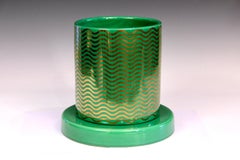 Ettore Sottsass Vase Mediterraneo Green Gilt Waves Lavori in Corso Signed Dated