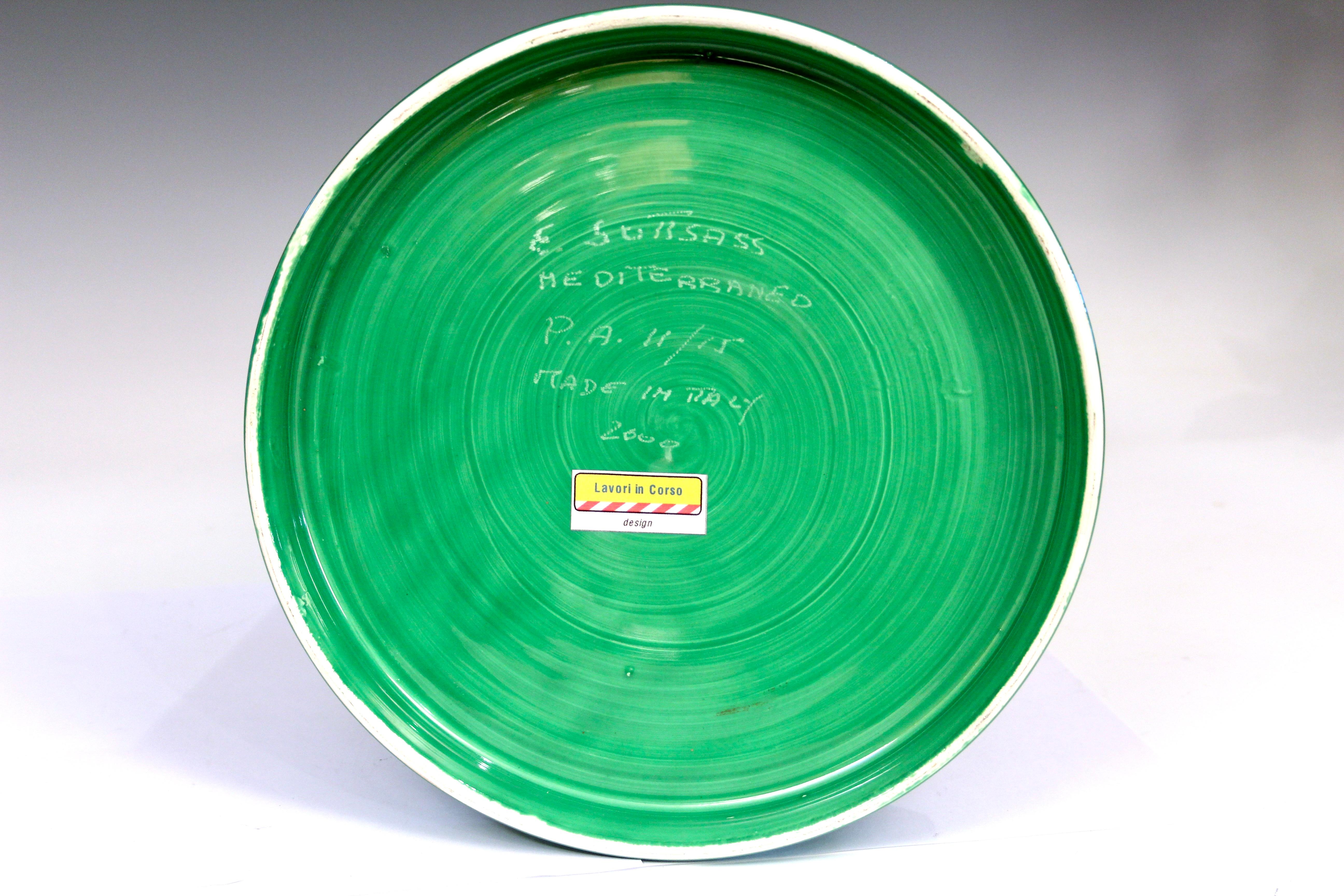 Ettore Sottsass Vase Mediterraneo Grün vergoldete Wellen Lavori in Corso Signiert datiert (21. Jahrhundert und zeitgenössisch) im Angebot