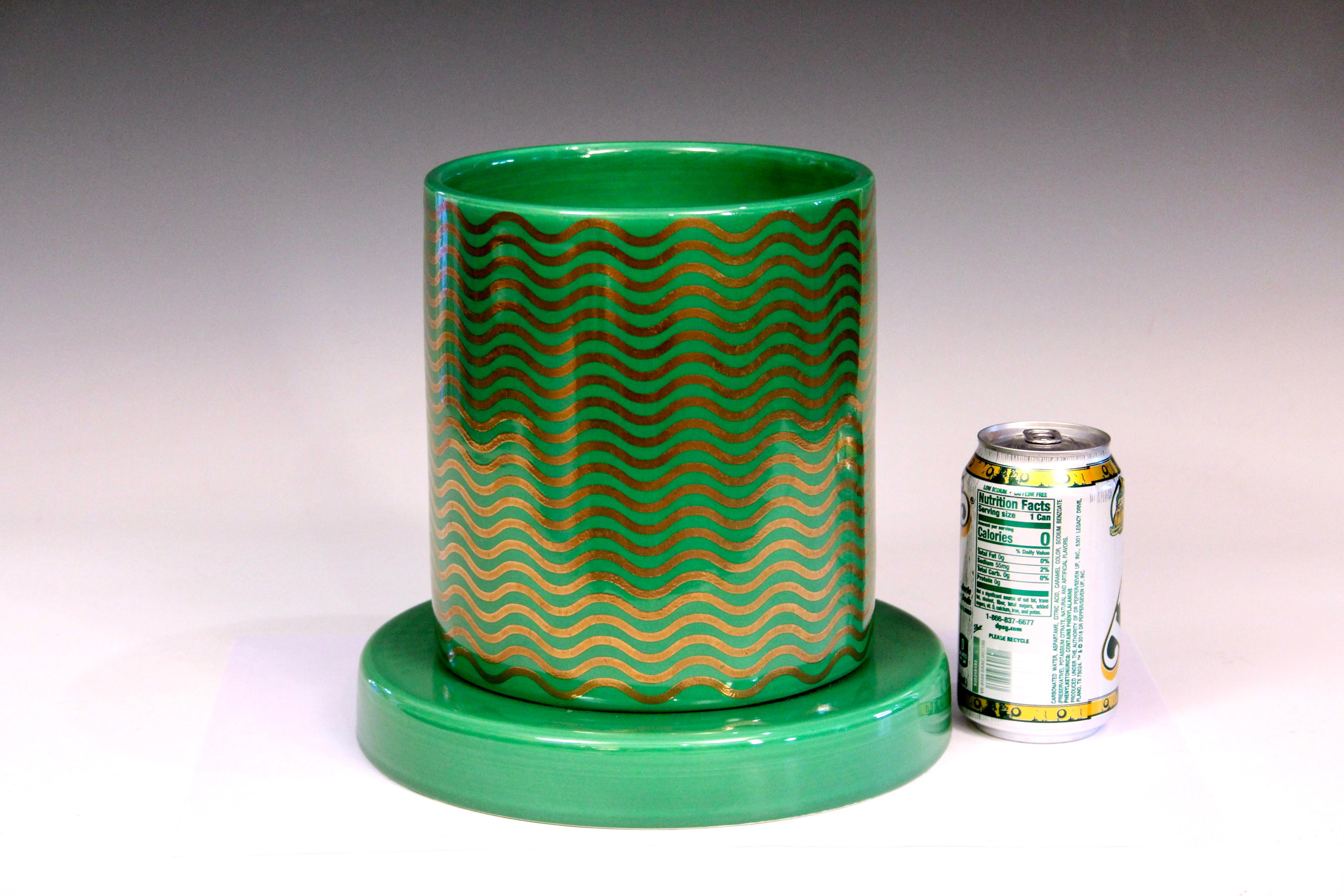 Ettore Sottsass Vase Mediterraneo Green Gilt Waves Lavori in Corso Signed Dated For Sale 1