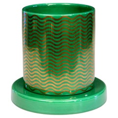Ettore Sottsass Vase Mediterraneo Green Gilt Waves Lavori in Corso Signed Dated
