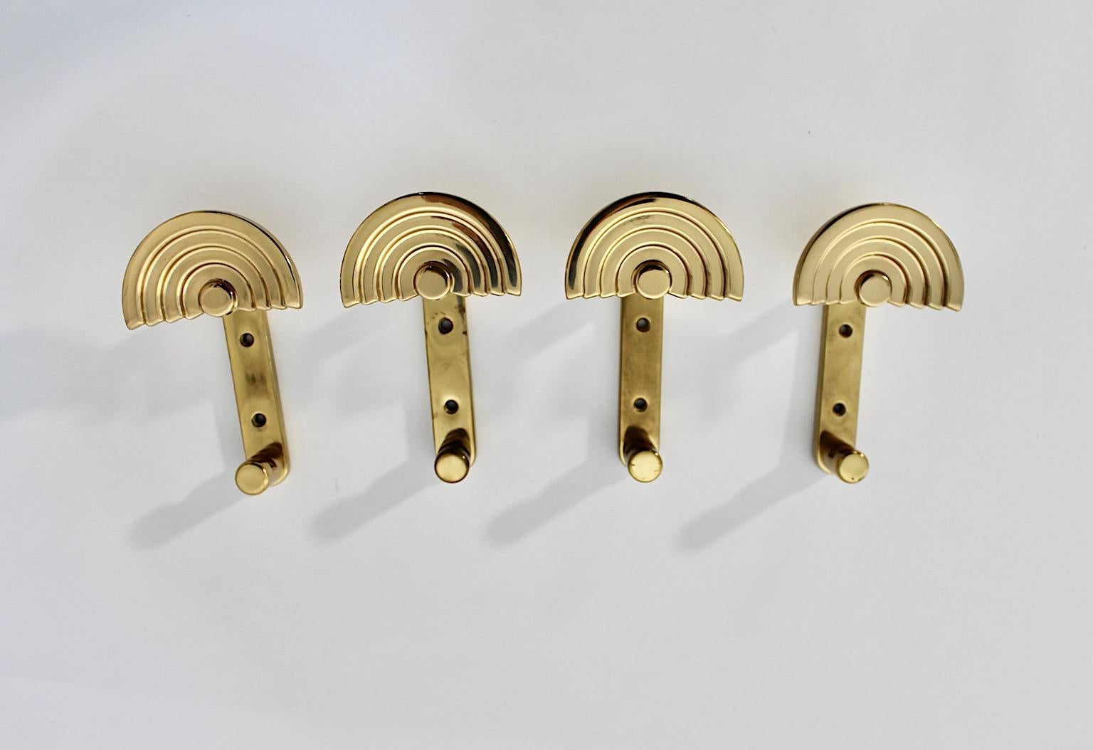 Ettore Sottsass Vintage Brass Four Wall Hooks or Coat Hooks circa 1985 Italy For Sale 5