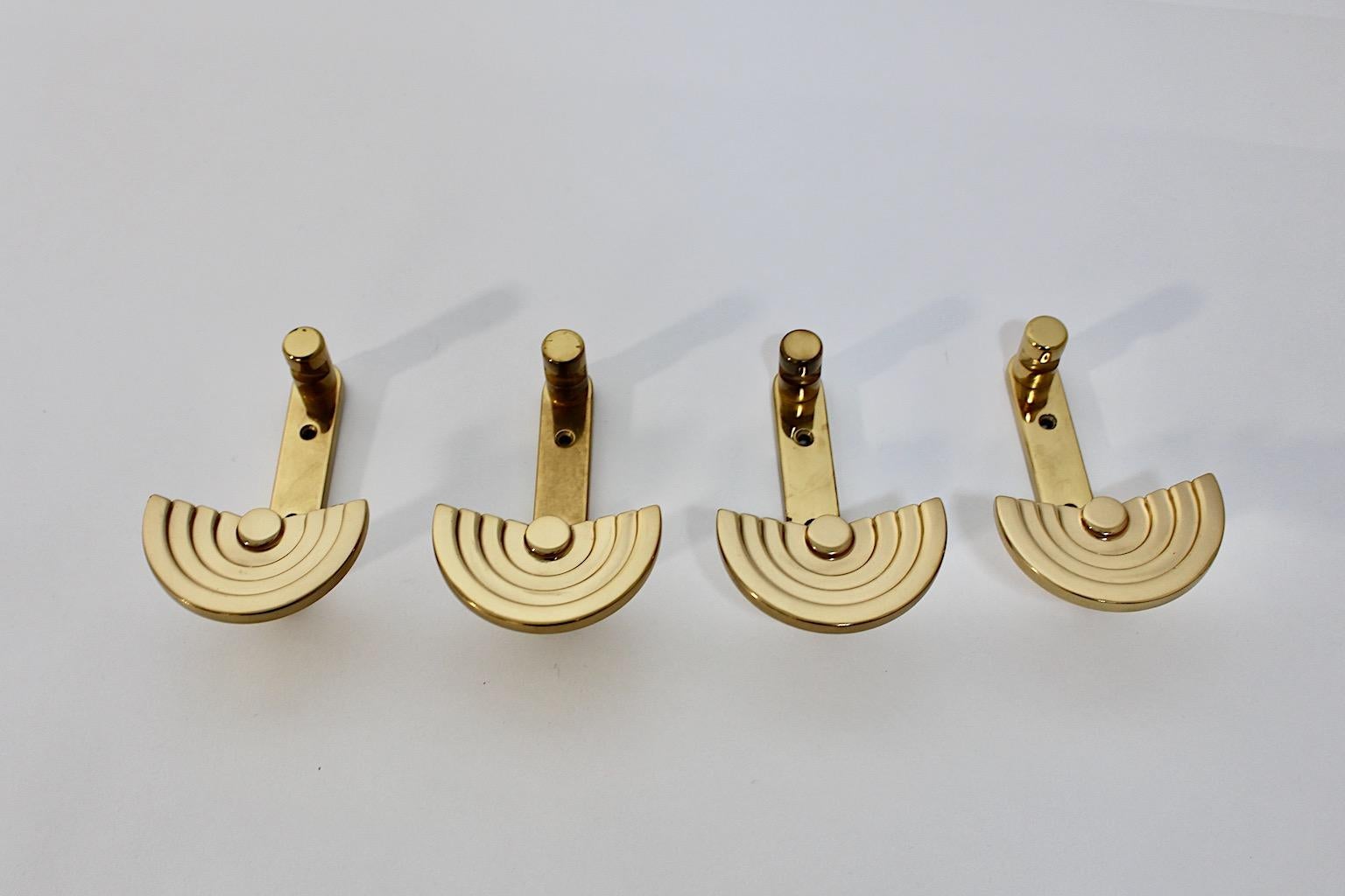 Italian Ettore Sottsass Vintage Brass Four Wall Hooks or Coat Hooks circa 1985 Italy For Sale