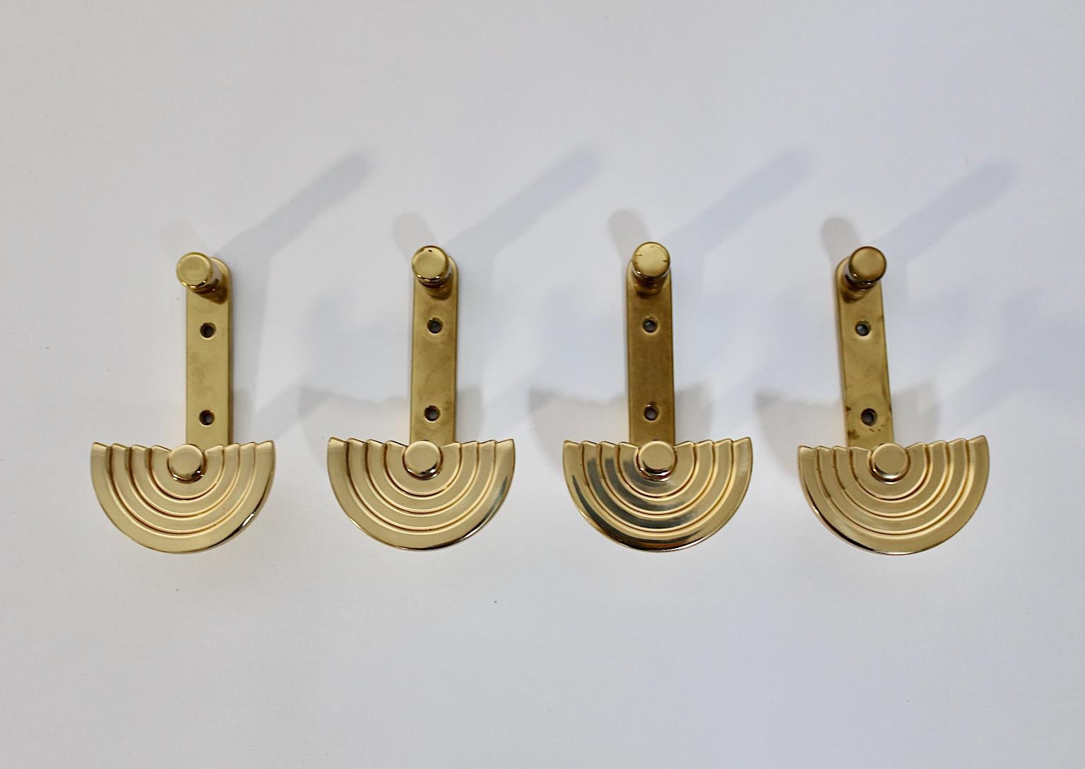 Italian Ettore Sottsass Vintage Brass Four Wall Hooks or Coat Hooks circa 1985 Italy For Sale