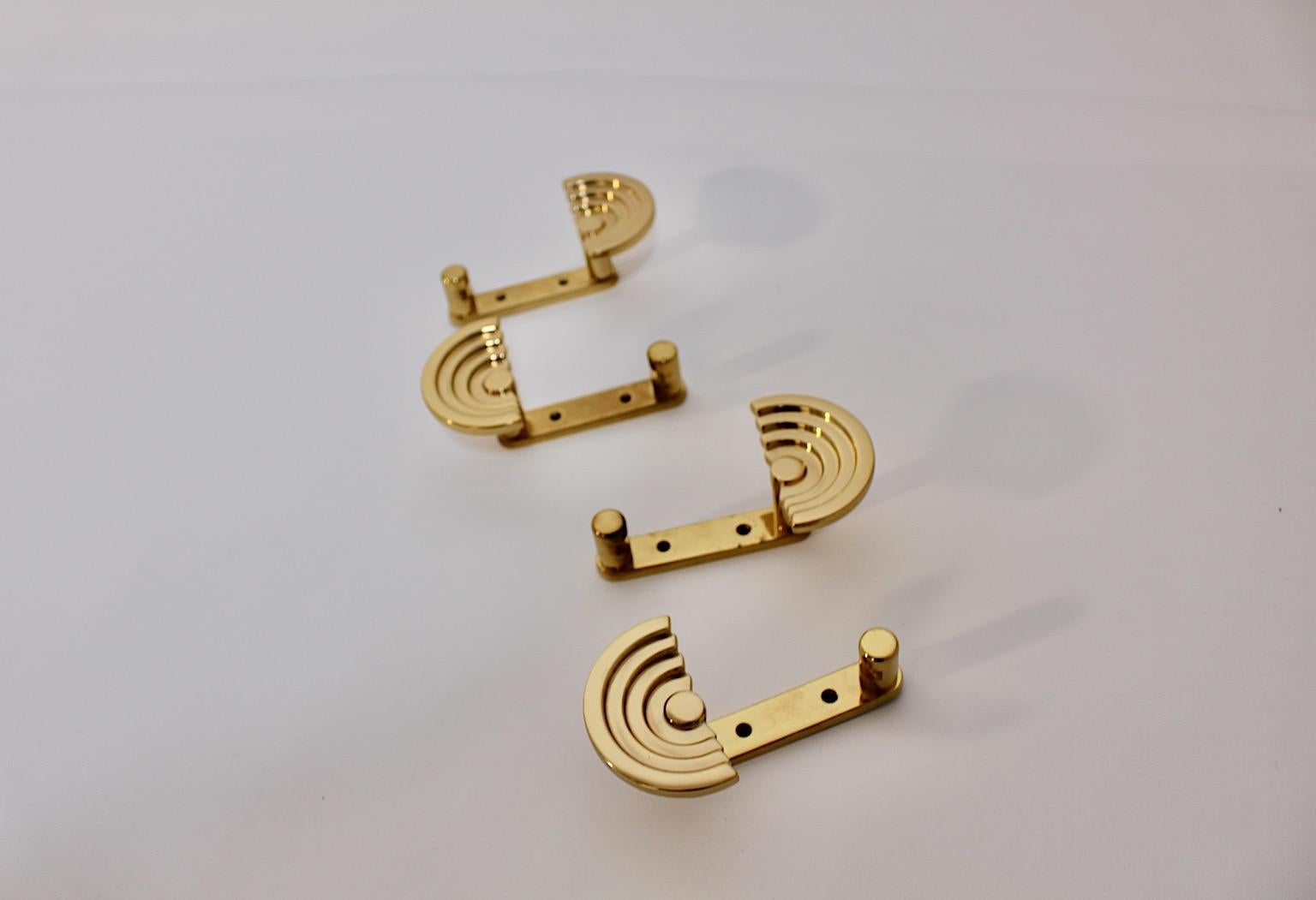 Late 20th Century Ettore Sottsass Vintage Brass Four Wall Hooks or Coat Hooks circa 1985 Italy For Sale