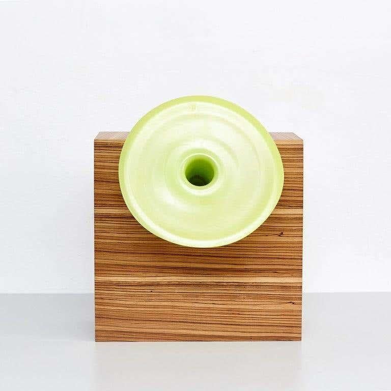 Ettore Sottsass W Limited Edition Vase in Wood and Murano Glass for Flowers 4