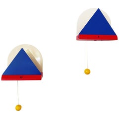 Vintage Ettore Sottsass Wall Lamp's for Ikea 1980s, in Blue and Red