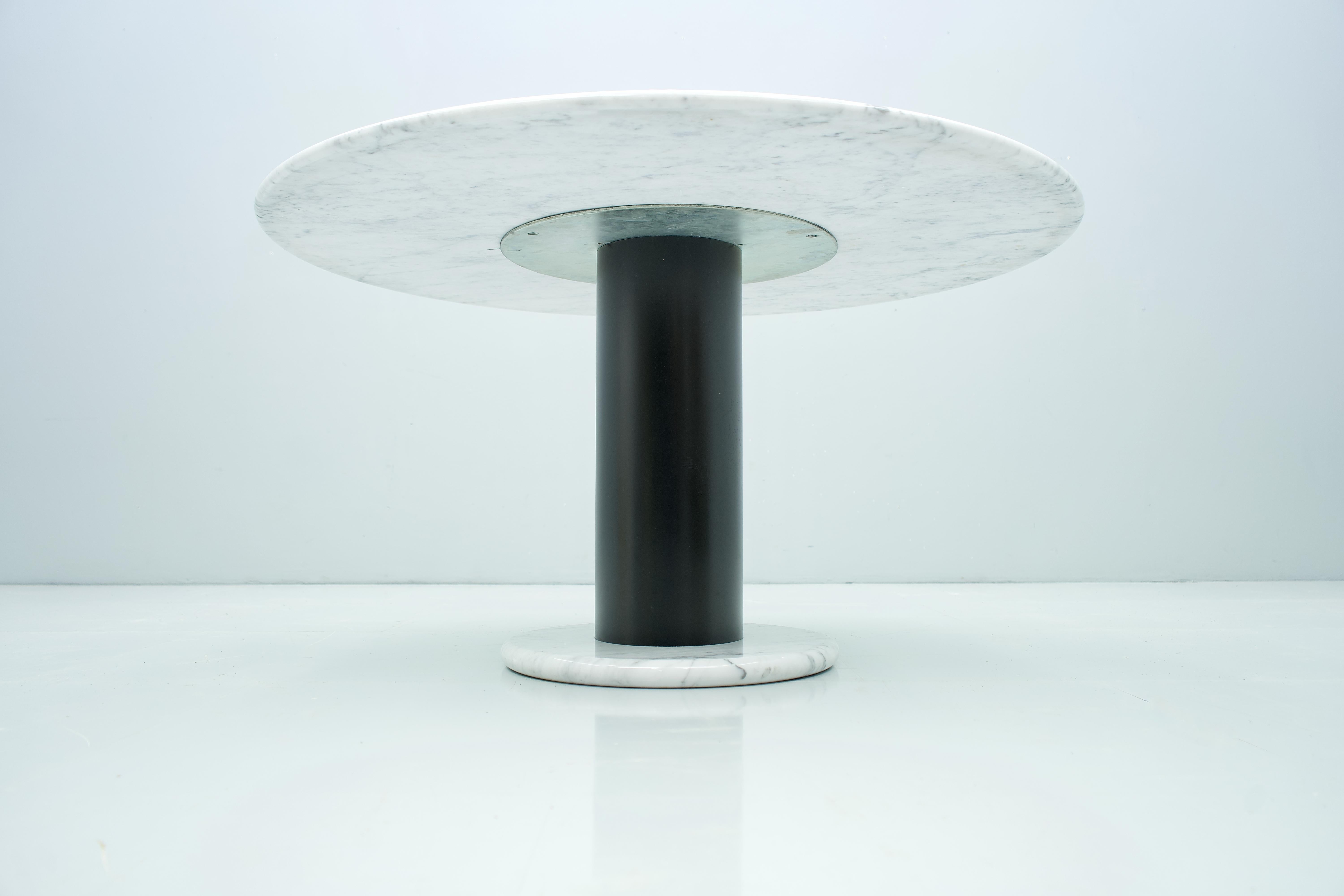 Mid-Century Modern Ettore Sottsass White Marble Pedestal Dining Table, 1965