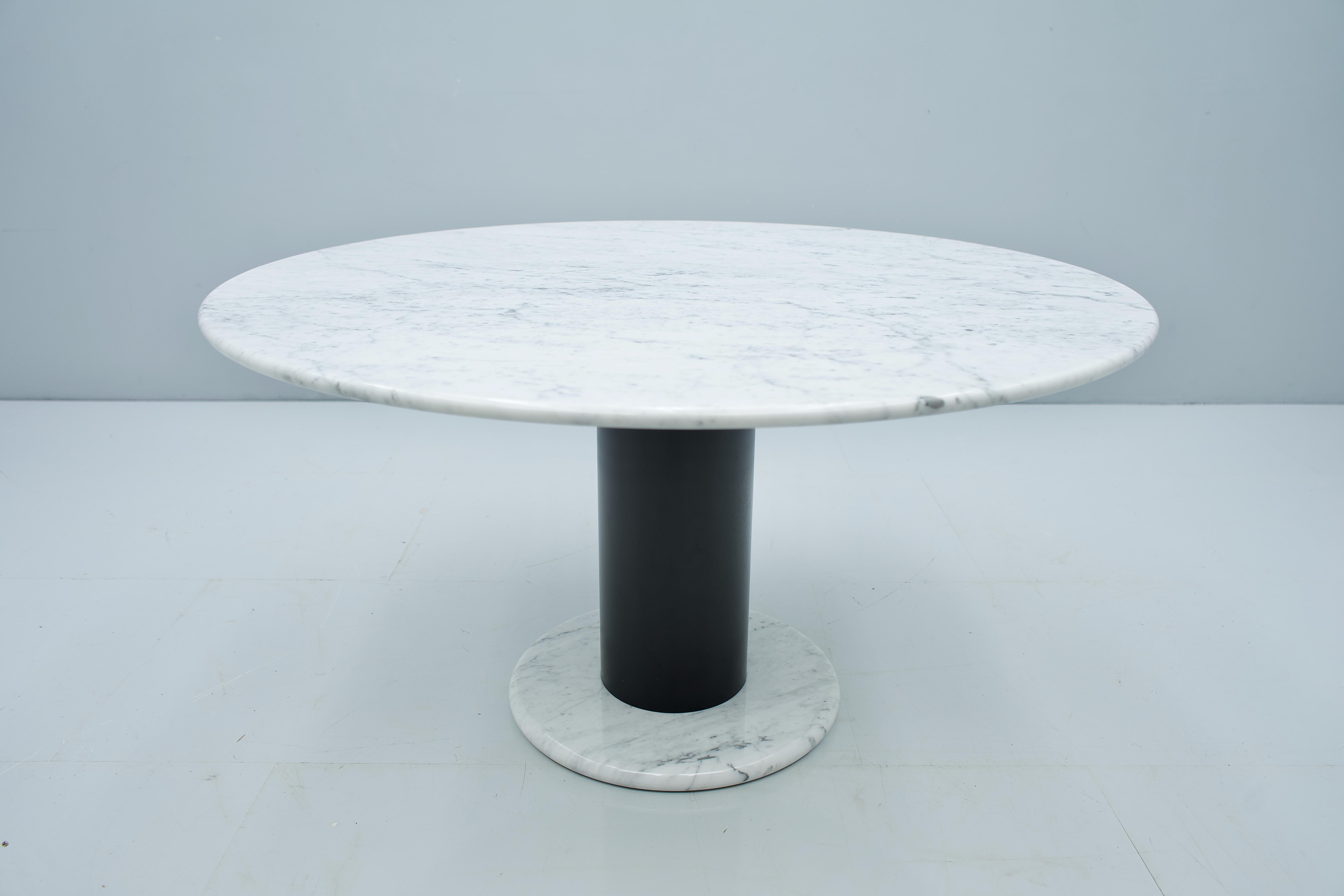 Italian Ettore Sottsass White Marble Pedestal Dining Table, 1965